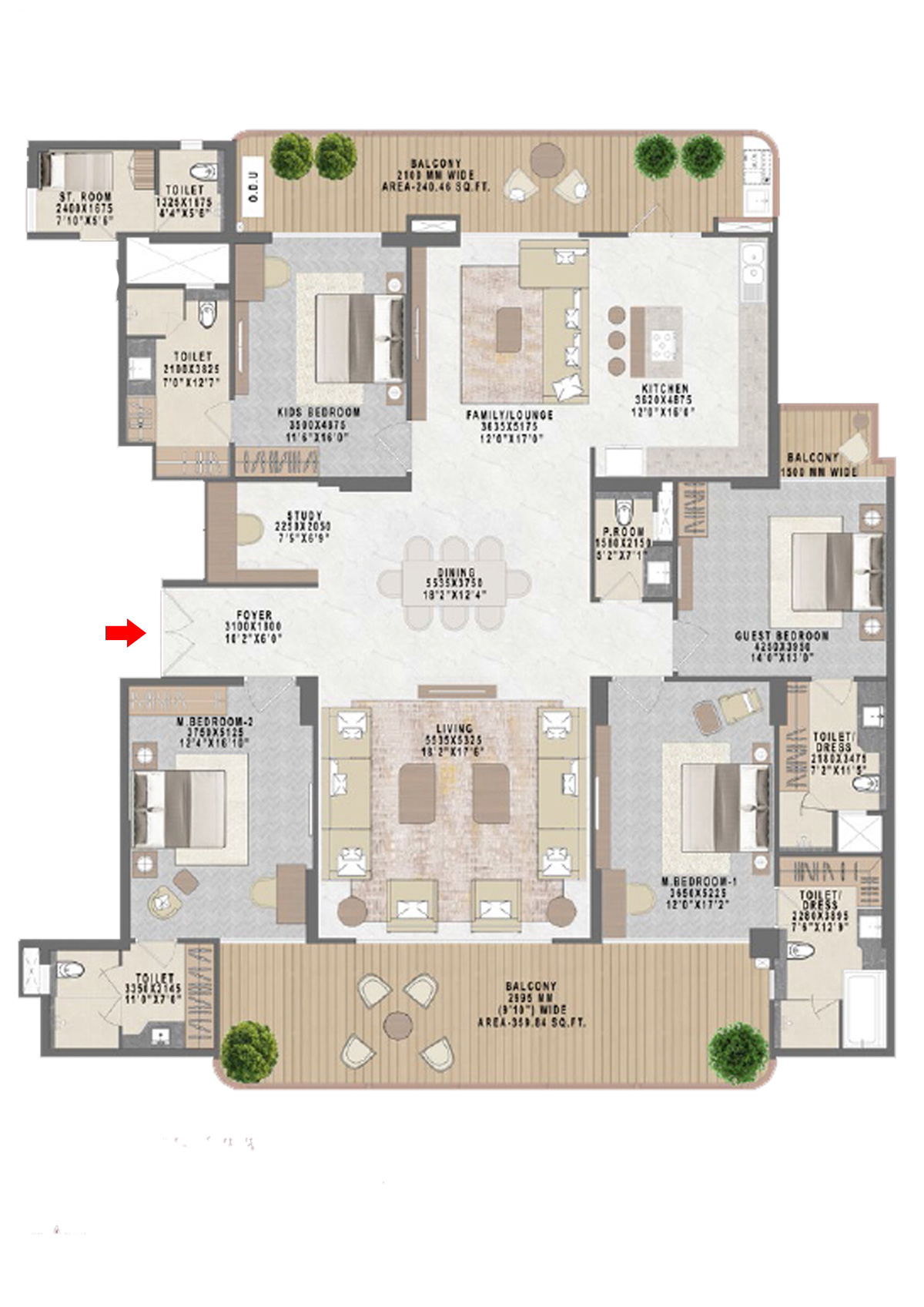 Mahagun Medalleo AMBER PALACE Wing 1,2,3 (Type 1) Floor Plan