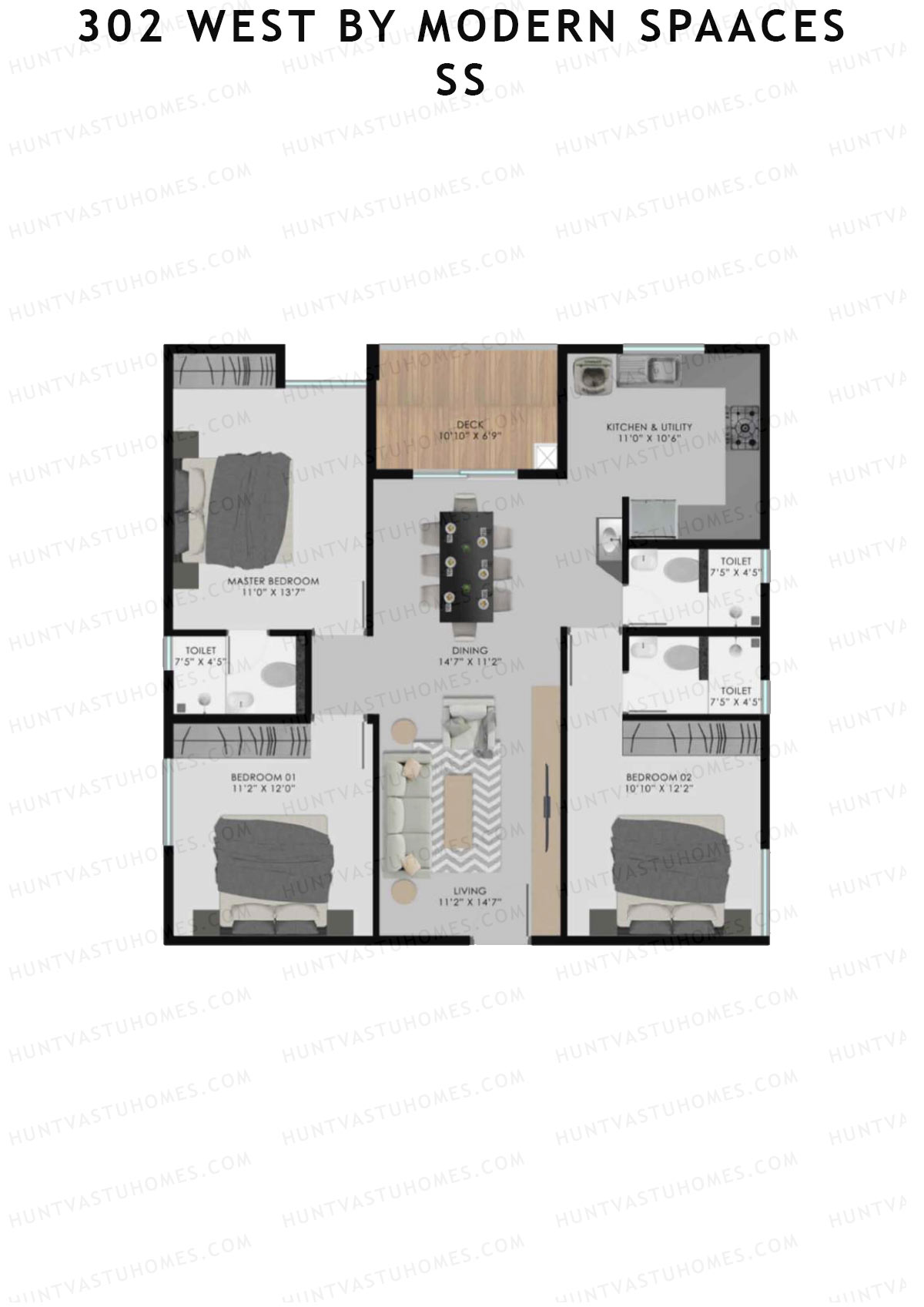 302 West By Modern Spaaces Block B Unit 1 (Type 1) Floor Plan