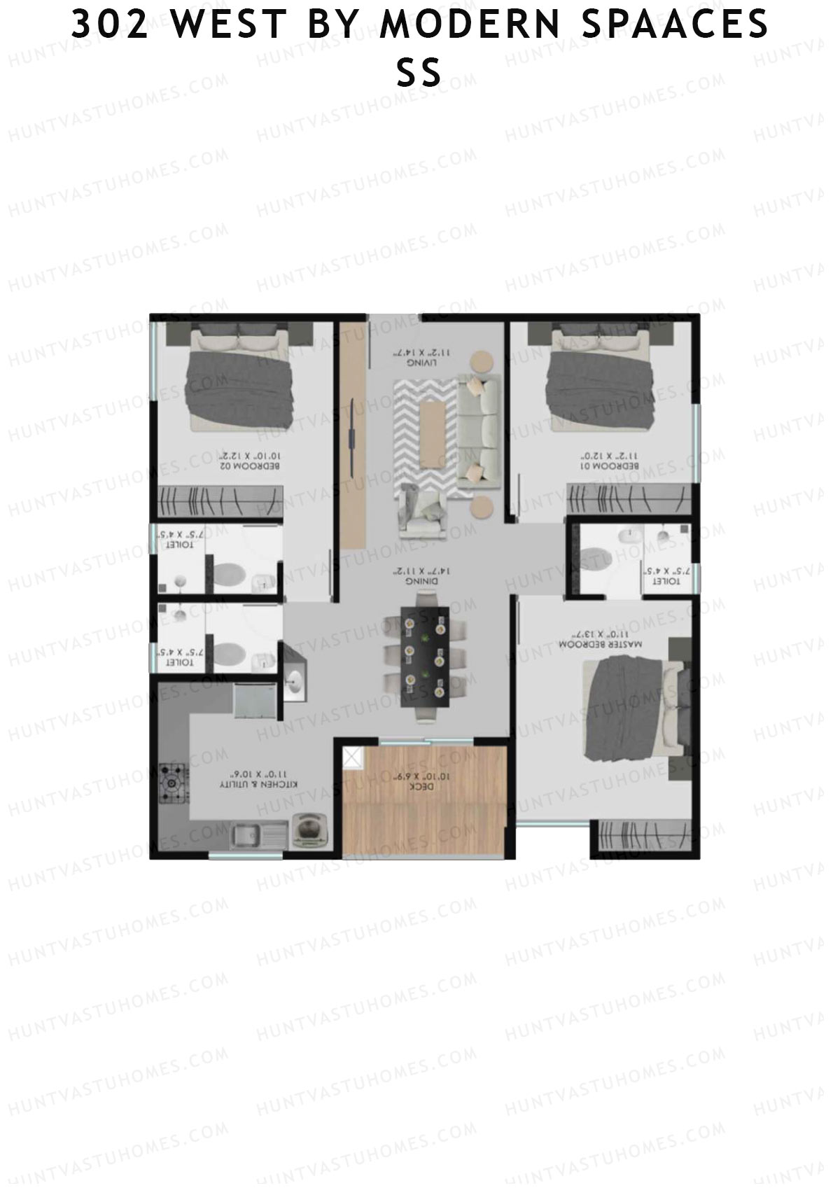 302 West By Modern Spaaces Block B Unit 23 (Type 1) Floor Plan