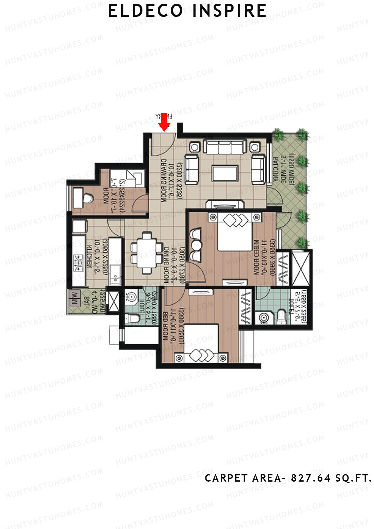 Eldeco Inspire IN3 Unit 4 (Type Q) Floor Plan