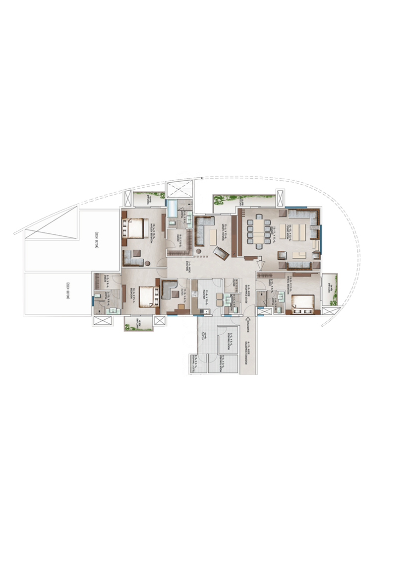 3C Lotus 300, Tower 1, Unit 1 (Type A), 3BHK, Super Area 3650   sq ft 