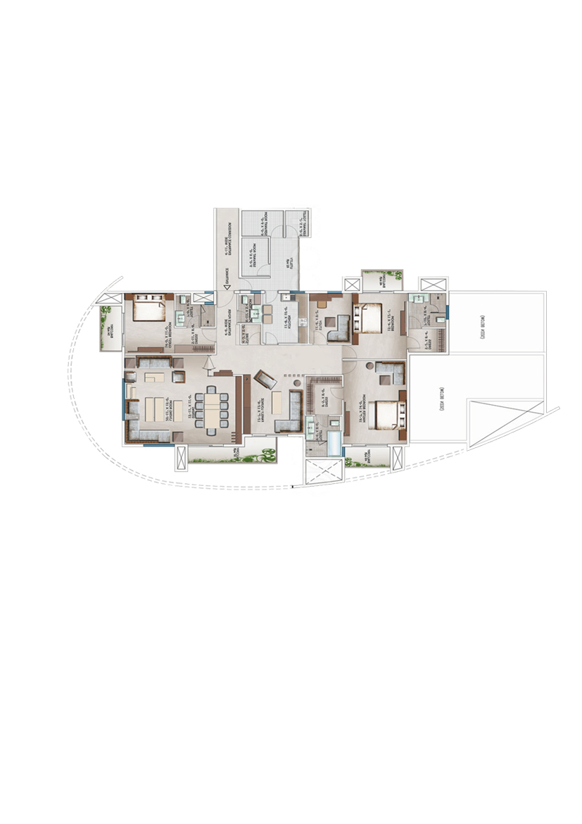 3C Lotus 300, Tower 1, Unit 2 (Type A), 3BHK, Super Area 3650   sq ft 