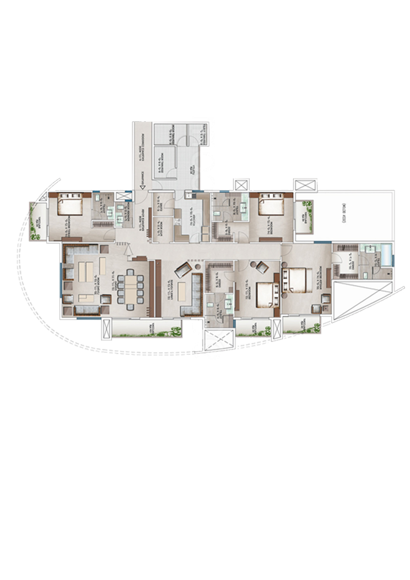 3C Lotus 300, Tower 1, Unit 2 (Type B), 4BHK, Super Area 4300   sq ft 
