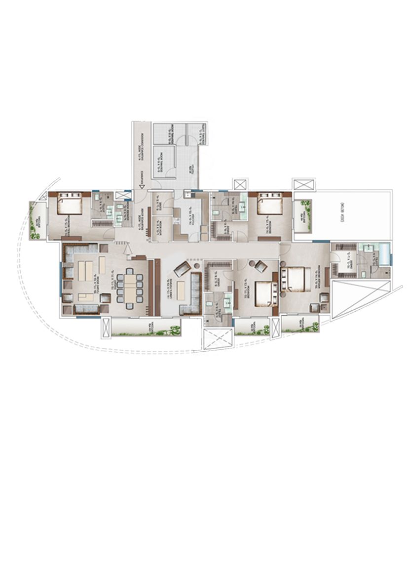 3C Lotus 300, Tower 2, Unit 1 (Type B), 4BHK, Super Area 4300   sq ft 