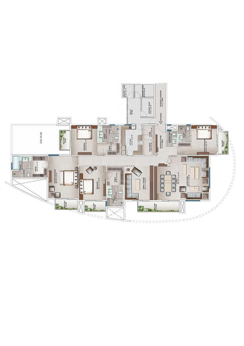 3C Lotus 300, Tower 3, Unit 2 (Type B), 4BHK, Super Area 4300   sq ft 