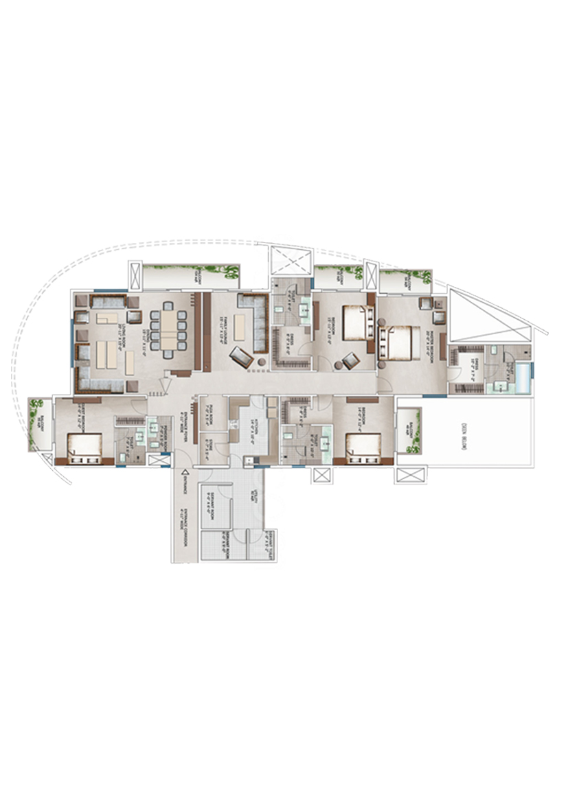 3C Lotus 300, Tower 4, Unit 2 (Type B), 4BHK, Super Area 4300   sq ft 