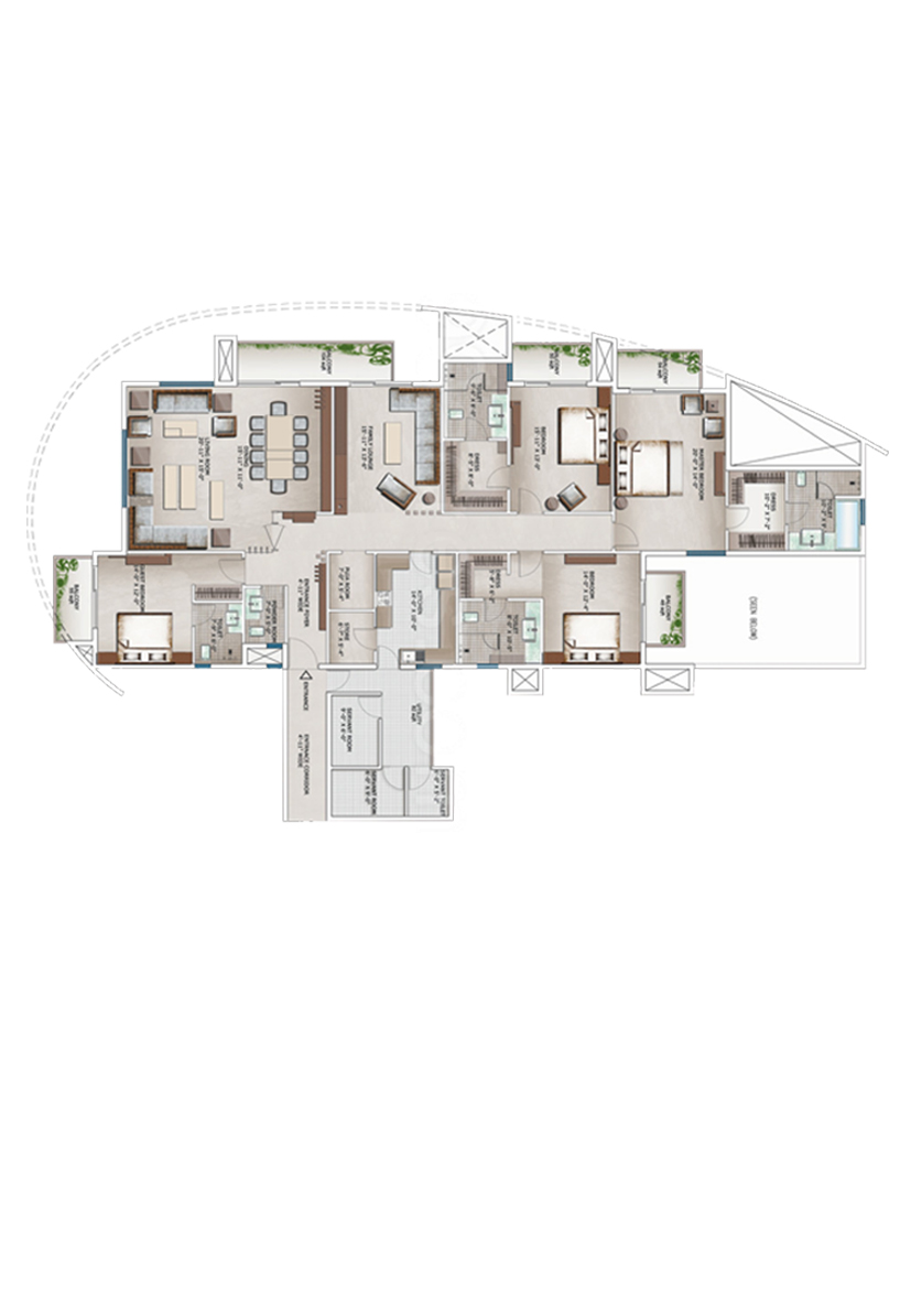 3C Lotus 300, Tower 5, Unit 1 (Type B), 4BHK, Super Area 4300   sq ft 