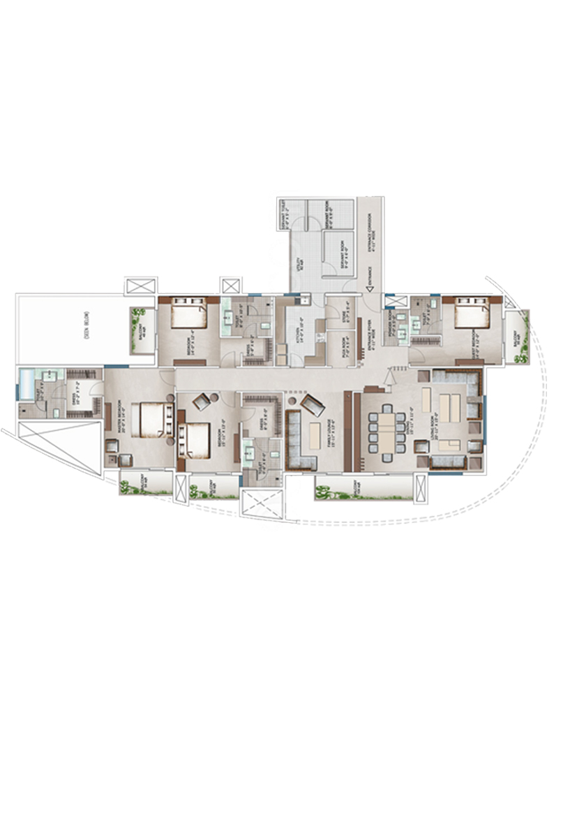 3C Lotus 300, Tower 5, Unit 2 (Type B), 4BHK, Super Area 4300   sq ft 