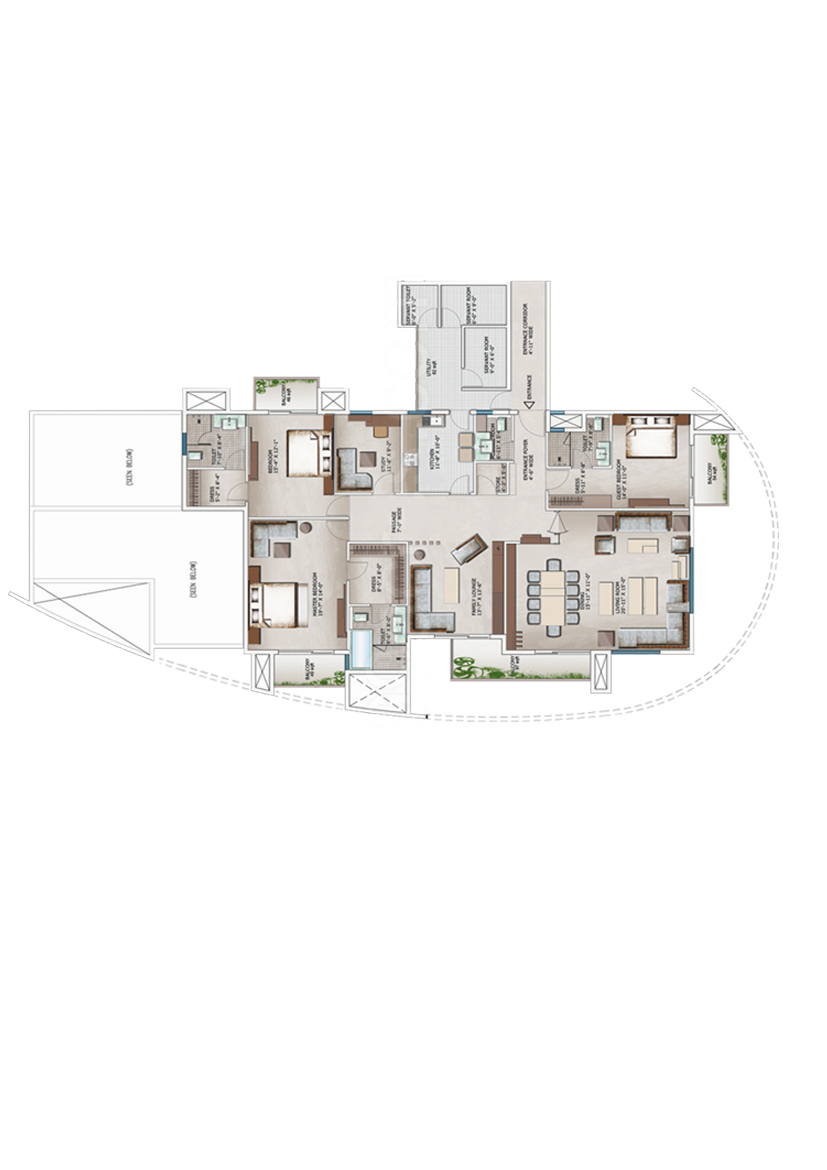 3C Lotus 300, Tower 6, Unit 2 (Type A), 3BHK, Super Area 3650   sq ft 