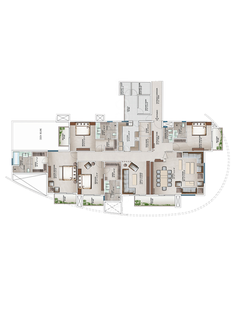 3C Lotus 300, Tower 6, Unit 2 (Type B), 4BHK, Super Area 4300   sq ft 