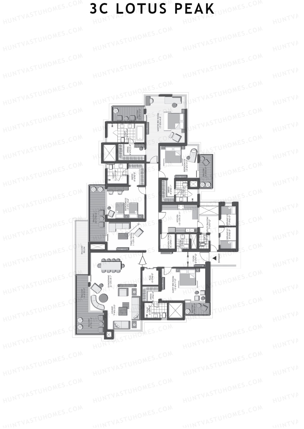 3C Lotus Peak Tower 31 Unit 1 (Type B) Floor Plan