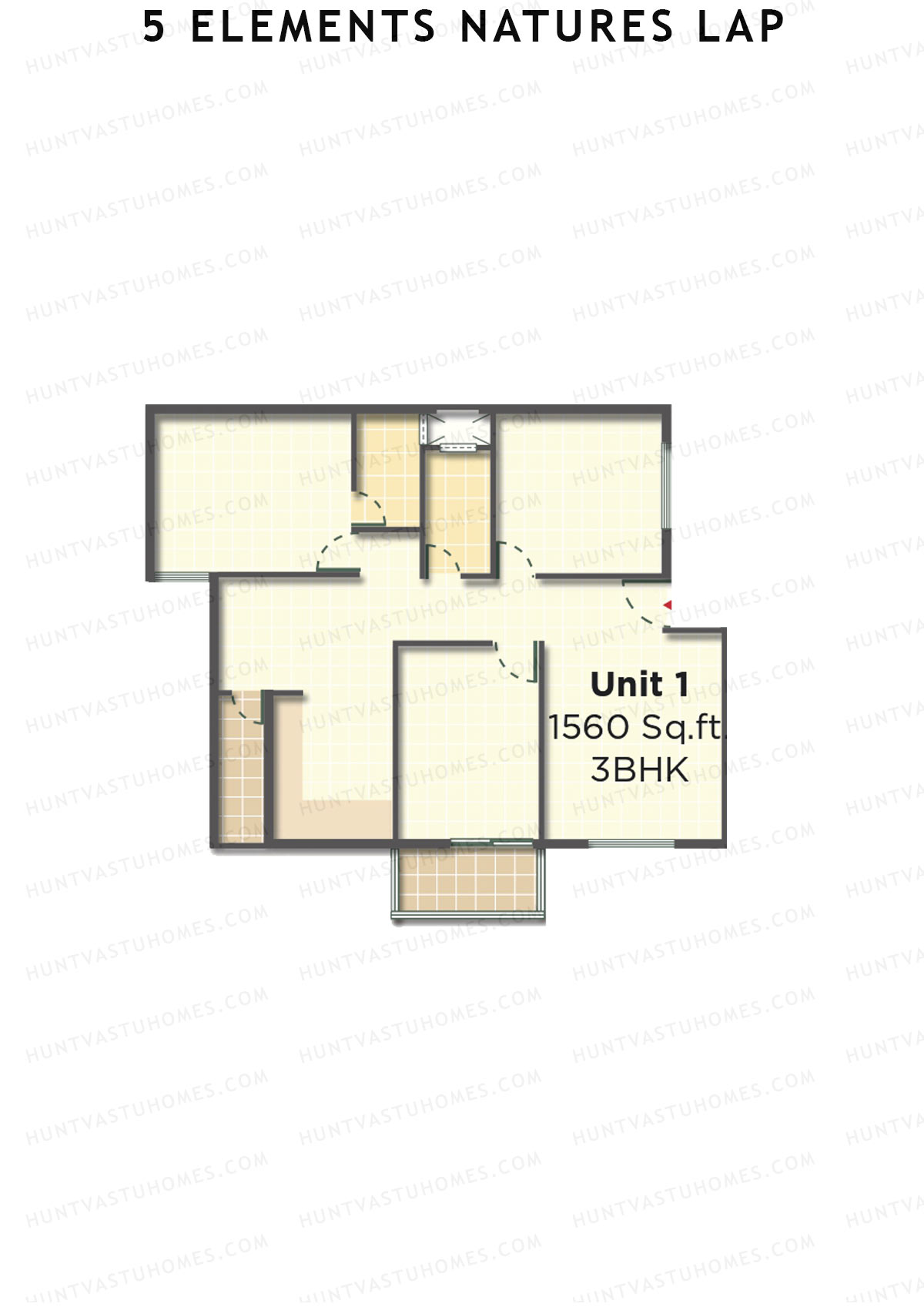 5 Elements Natures Lap, Block A Wing 1, Unit 1, 3BHK, Super Area 1560   sq ft 