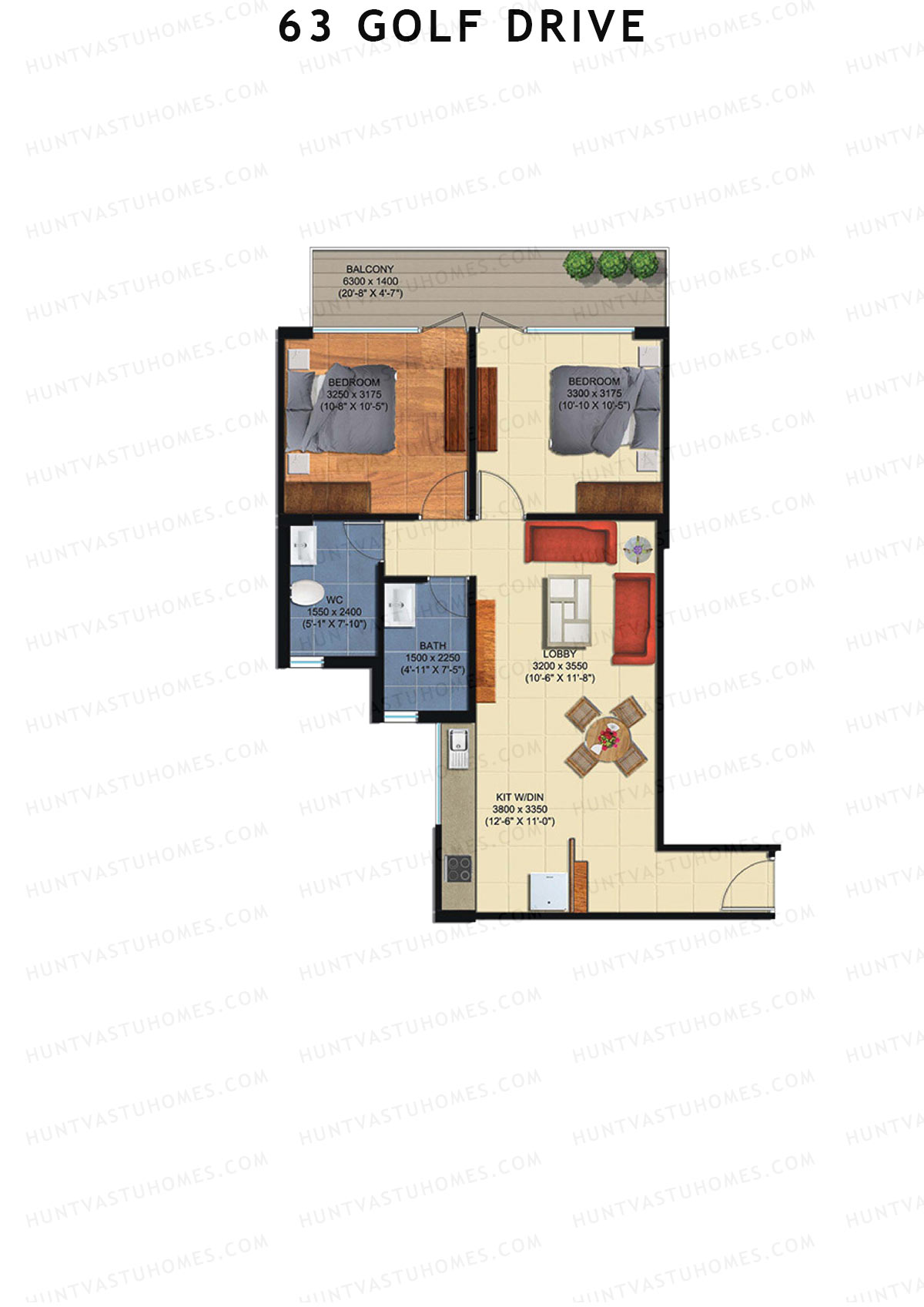 63 Golf Drive Tower C Unit 1 (Type 2A) Floor Plan
