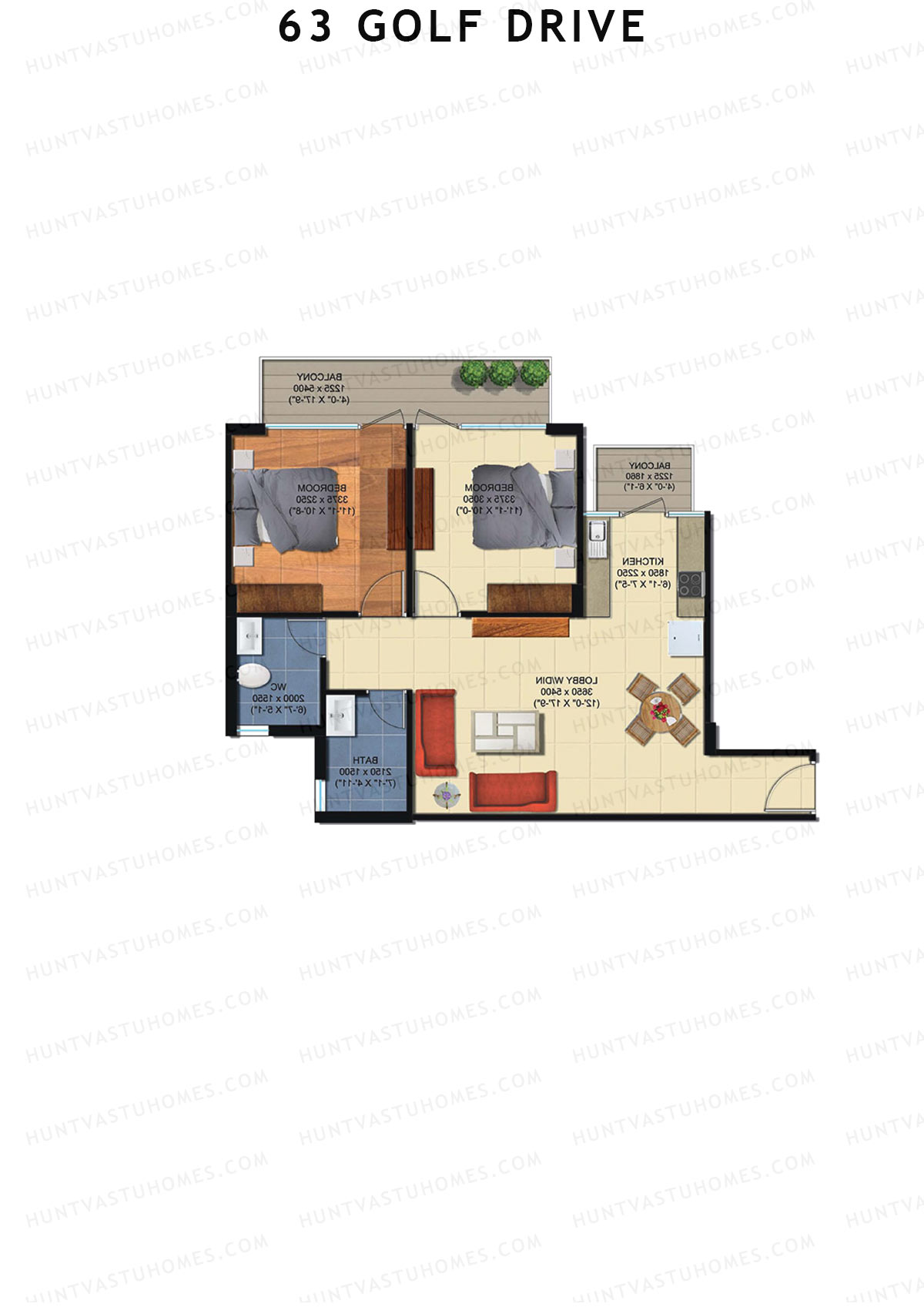63 Golf Drive Tower D Unit 1 (Type 2B) Floor Plan