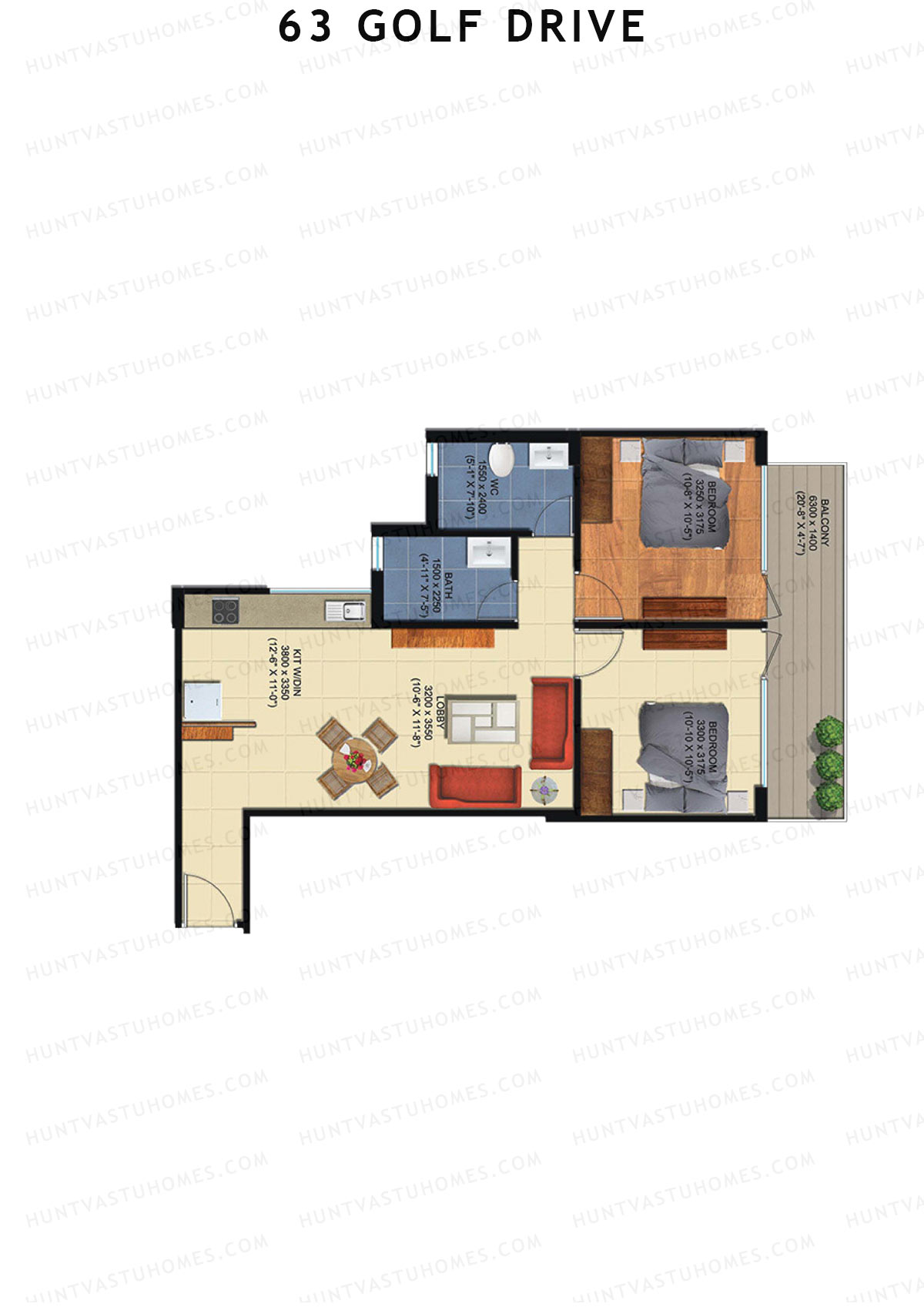 63 Golf Drive Tower F Unit 1 (Type 2A) Floor Plan