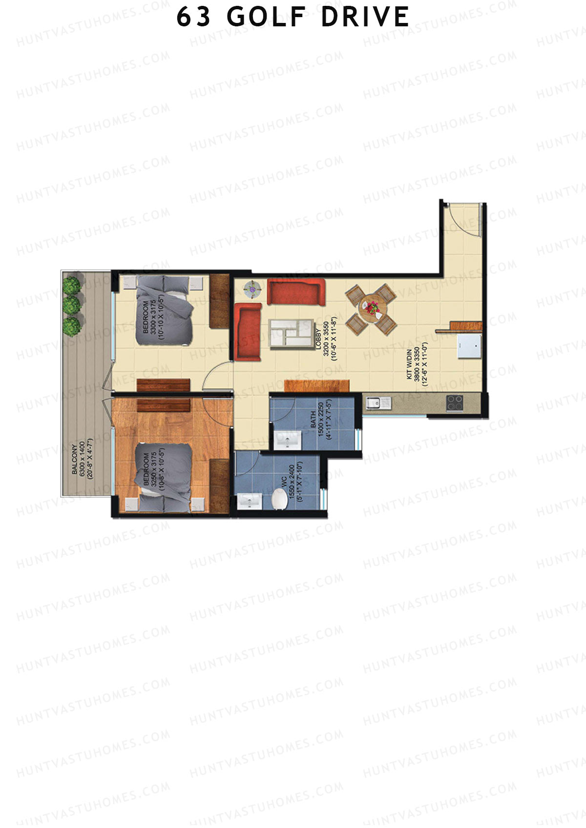 63 Golf Drive Tower G Unit 5 (Type 2A) Floor Plan