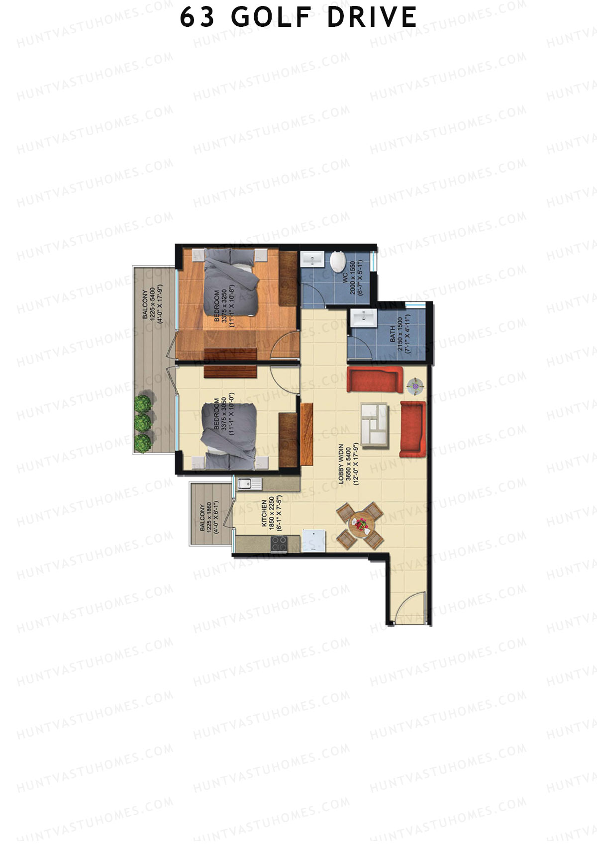 63 Golf Drive Tower G Unit 8 (Type 2B) Floor Plan