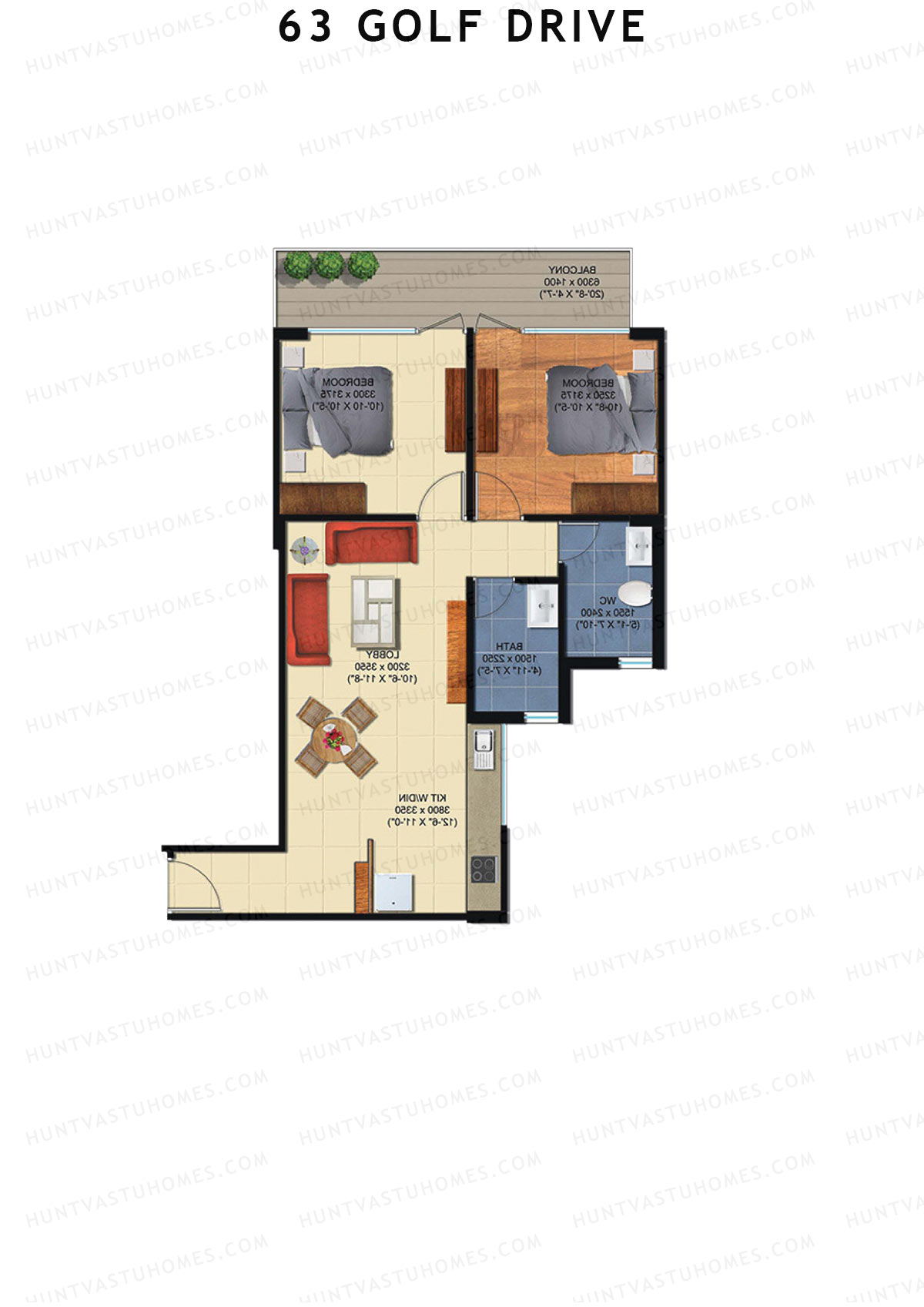 63 Golf Drive Tower H Unit 4 (Type 2A) Floor Plan