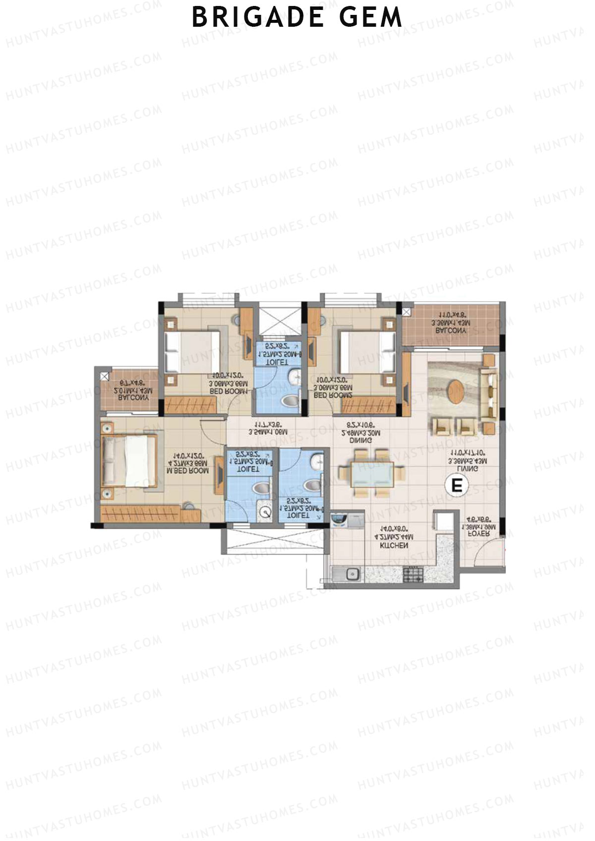 Brigade Gem Block A Unit 2 (Type E) Floor Plan