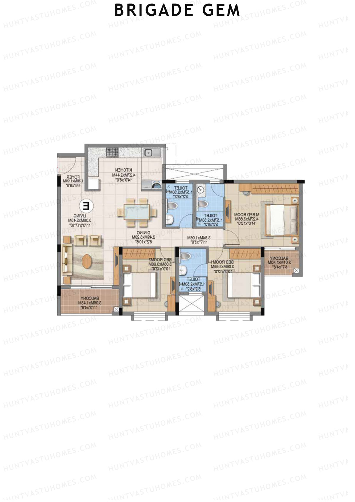 Brigade Gem Block A Unit 4 (Type E) Floor Plan