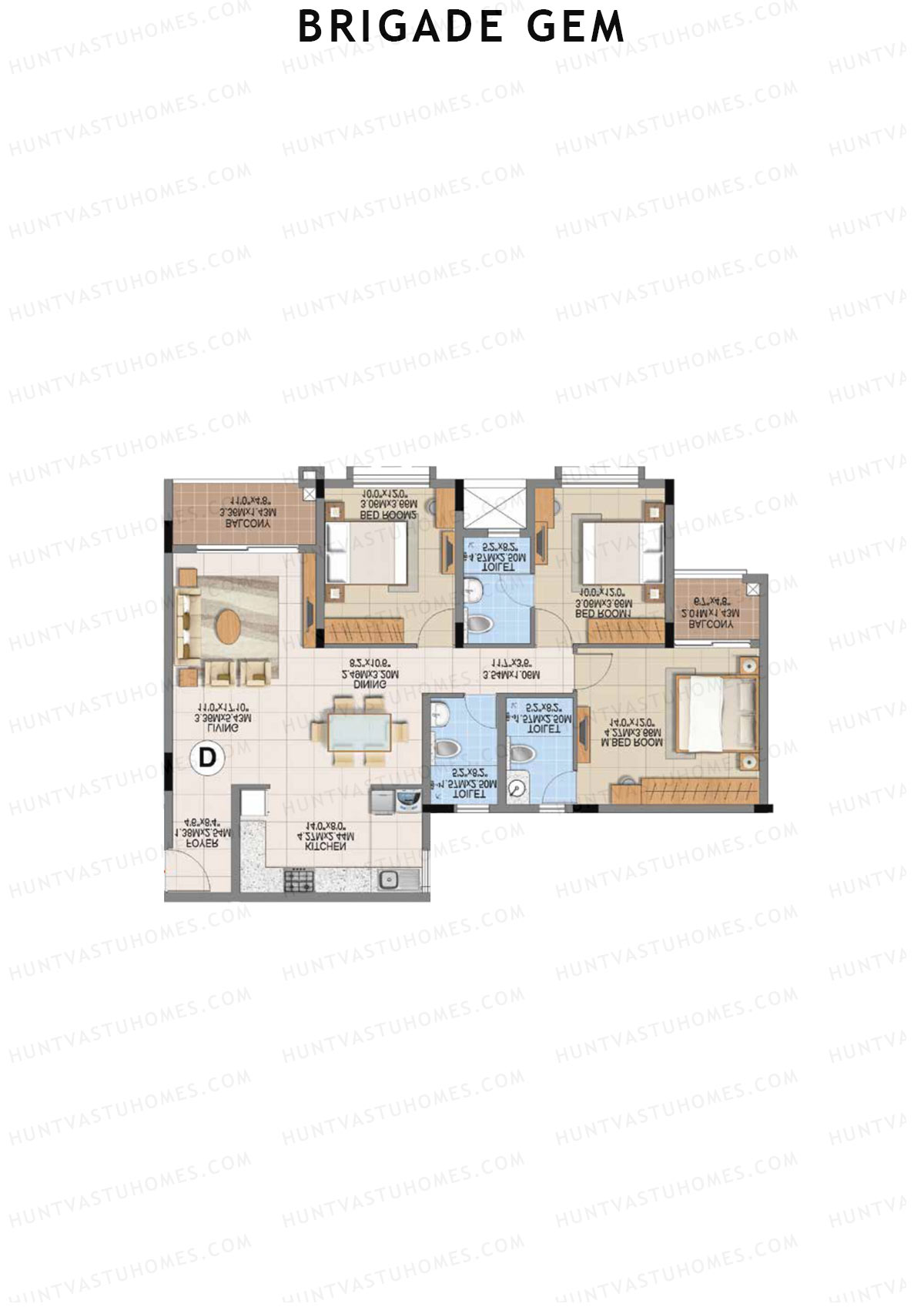 Brigade Gem Block B Unit 10 (Type D) Floor Plan
