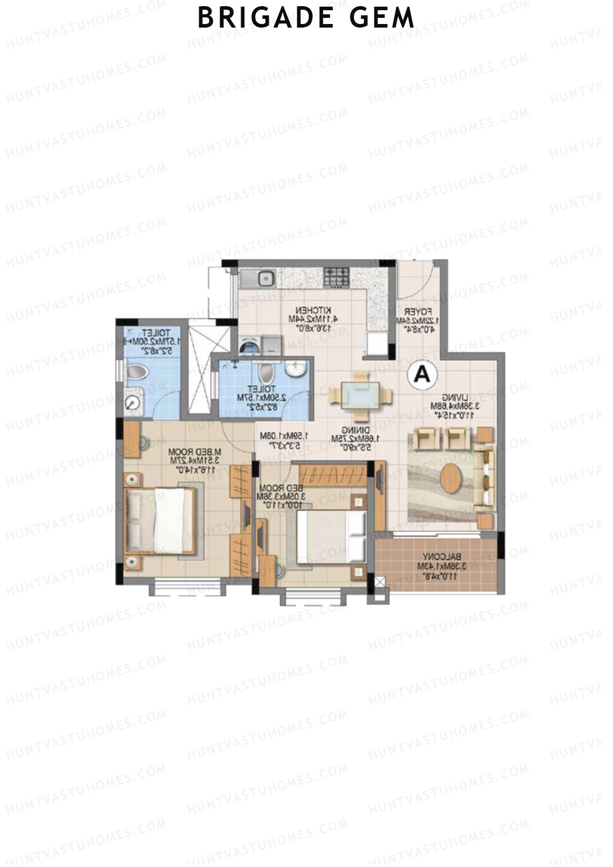 Brigade Gem Block B Unit 12 (Type A) Floor Plan