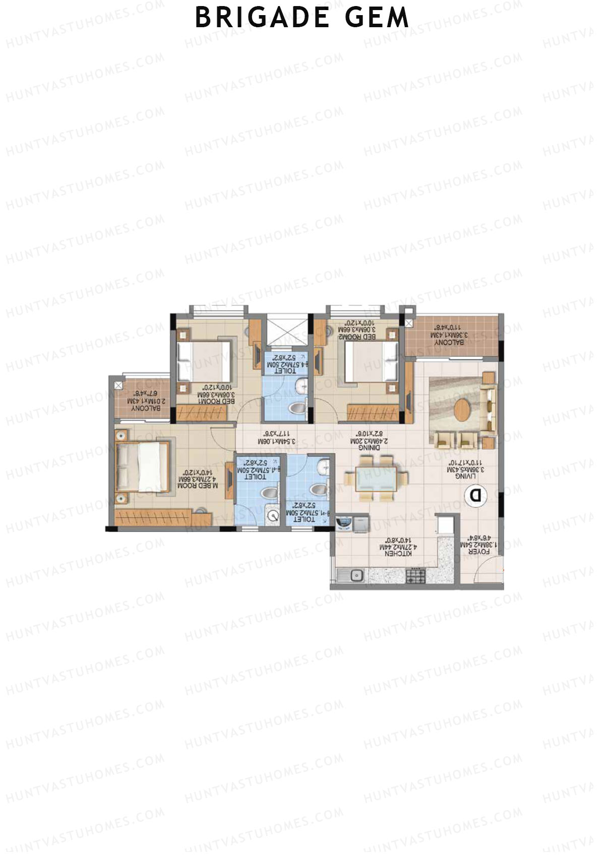 Brigade Gem Block B Unit 7 (Type D) Floor Plan