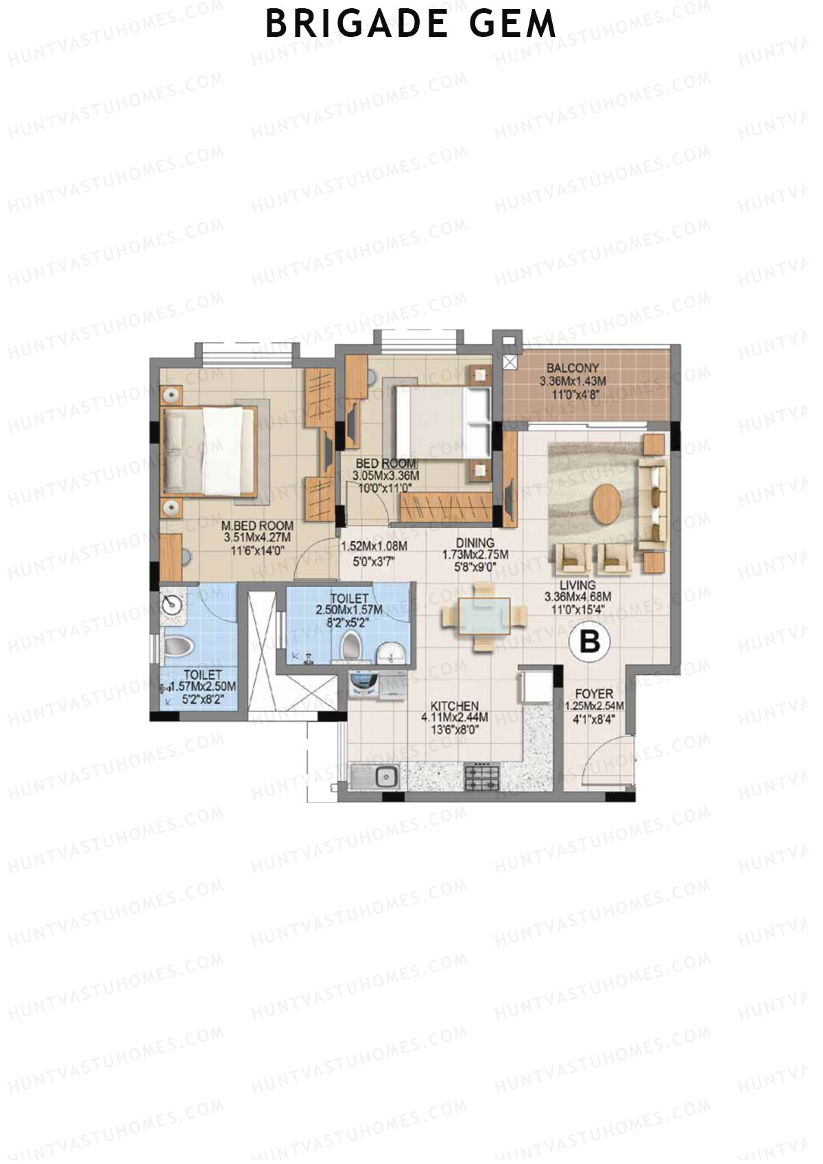 Brigade Gem Block B Unit 8 (Type B) Floor Plan