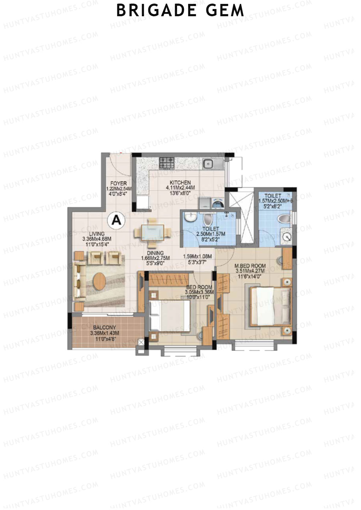 Brigade Gem Block C Unit 13 (Type A) Floor Plan