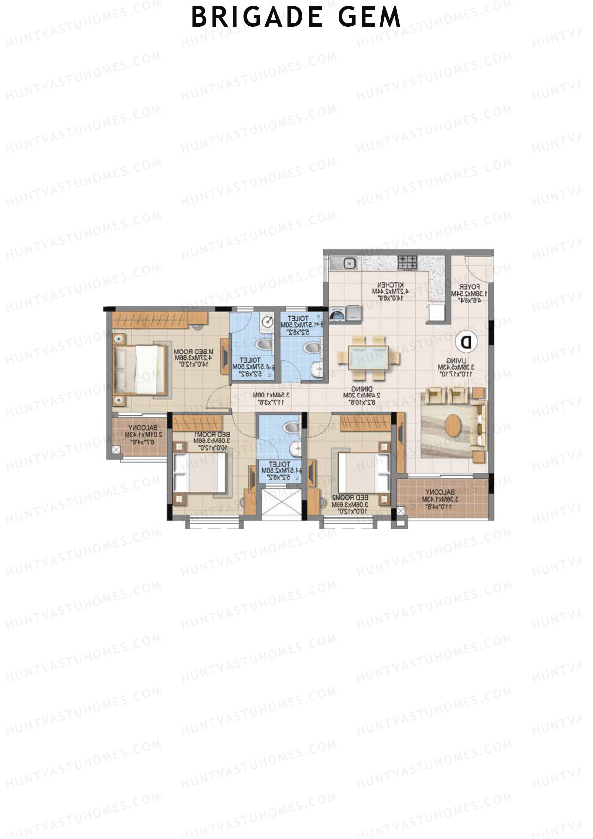Brigade Gem Block C Unit 14 (Type D) Floor Plan