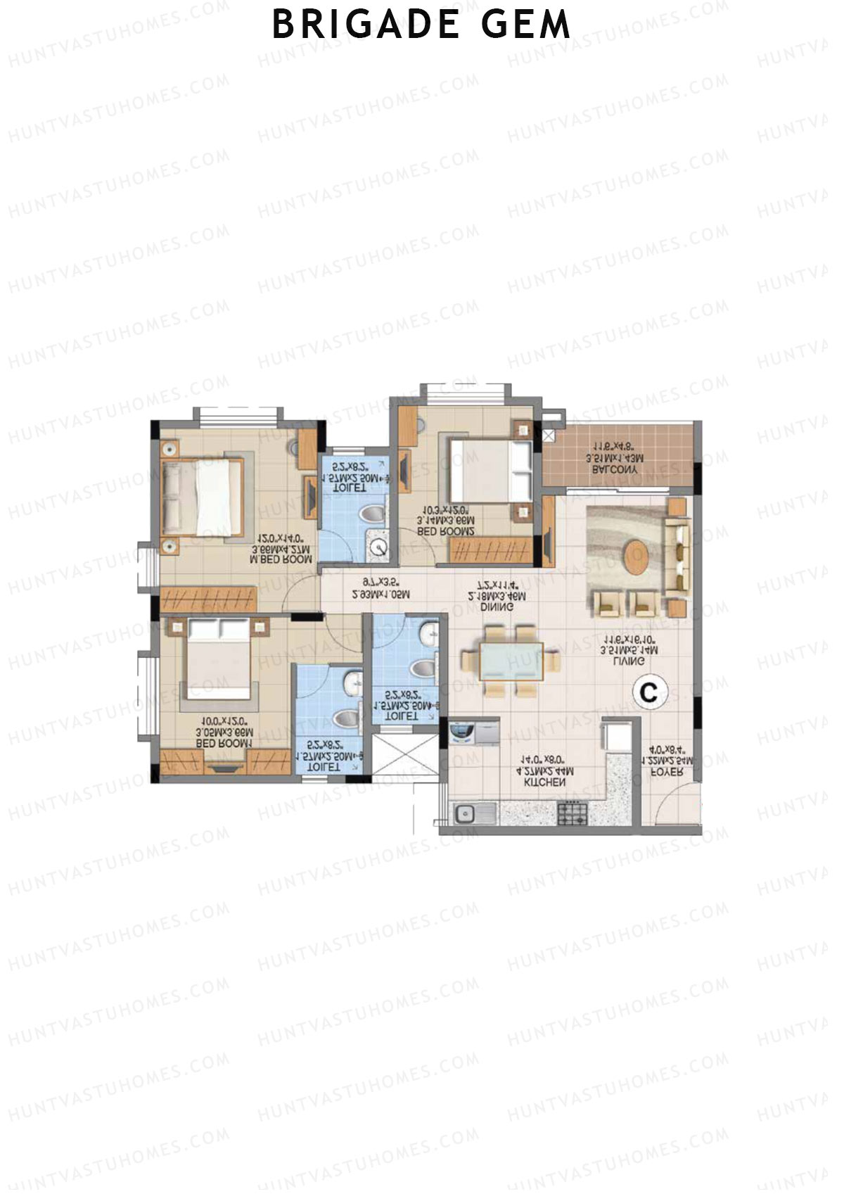 Brigade Gem Block D Unit 23 (Type C) Floor Plan