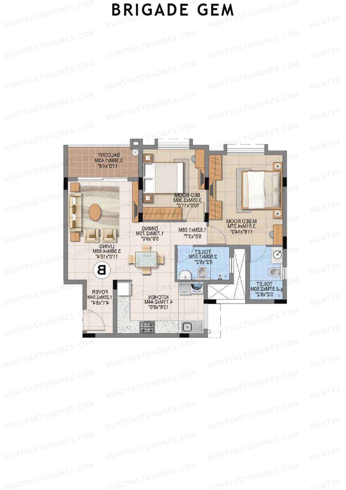 Brigade Gem Block D Unit 25 (Type B) Floor Plan