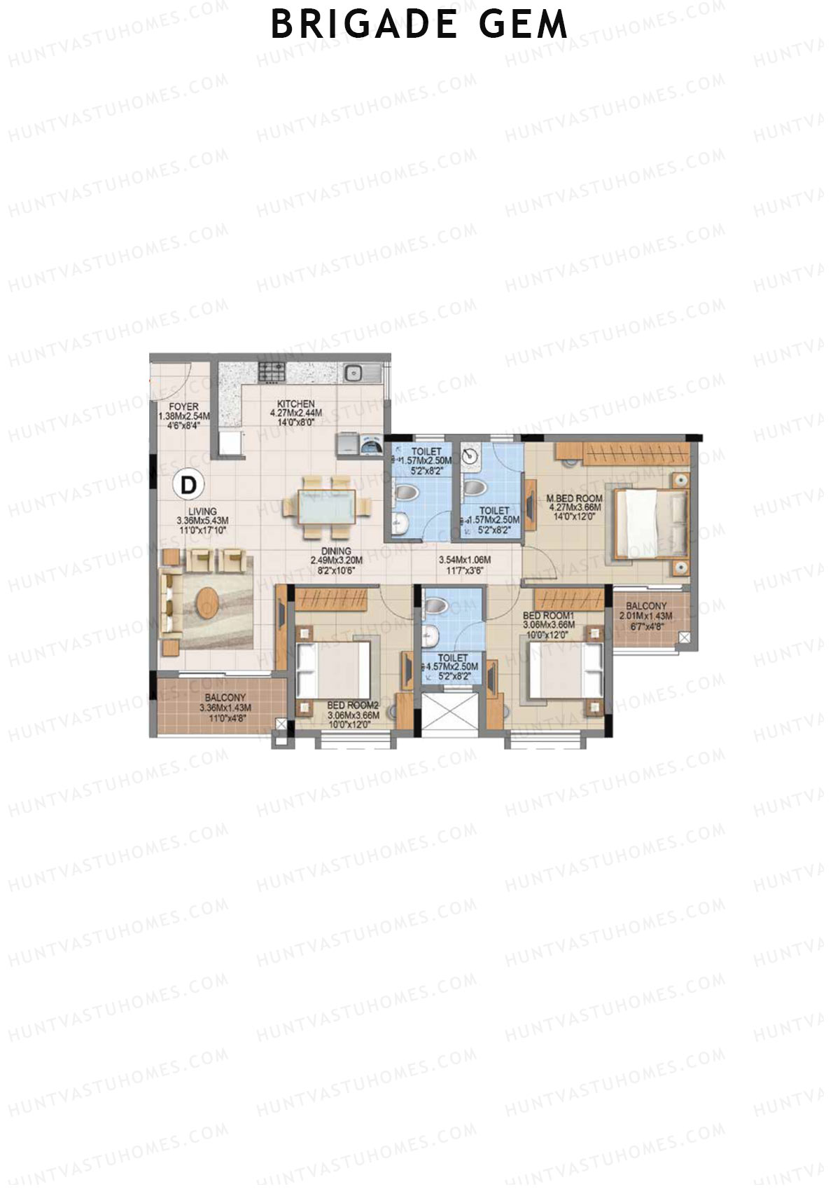 Brigade Gem Block D Unit 27 (Type D) Floor Plan