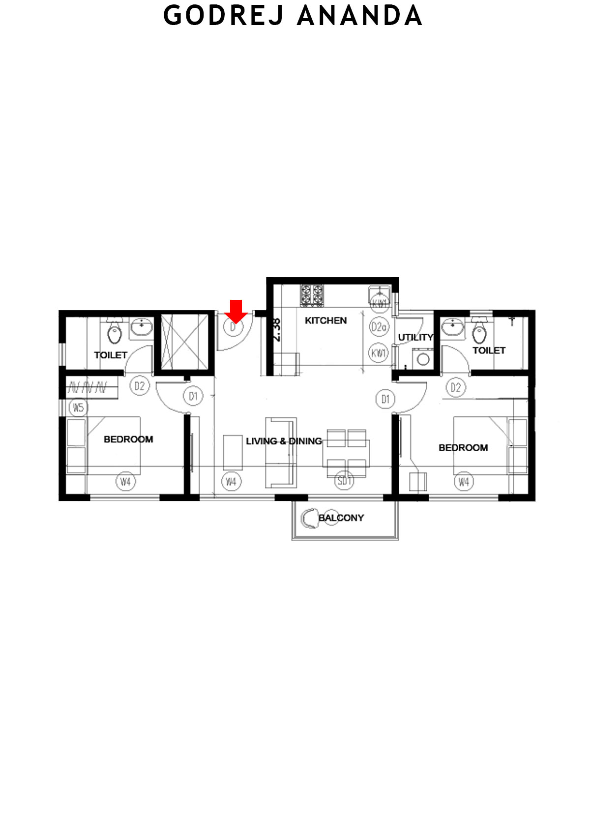 Godrej Ananda Tower 8 Unit 2 (Type 1) Floor Plan