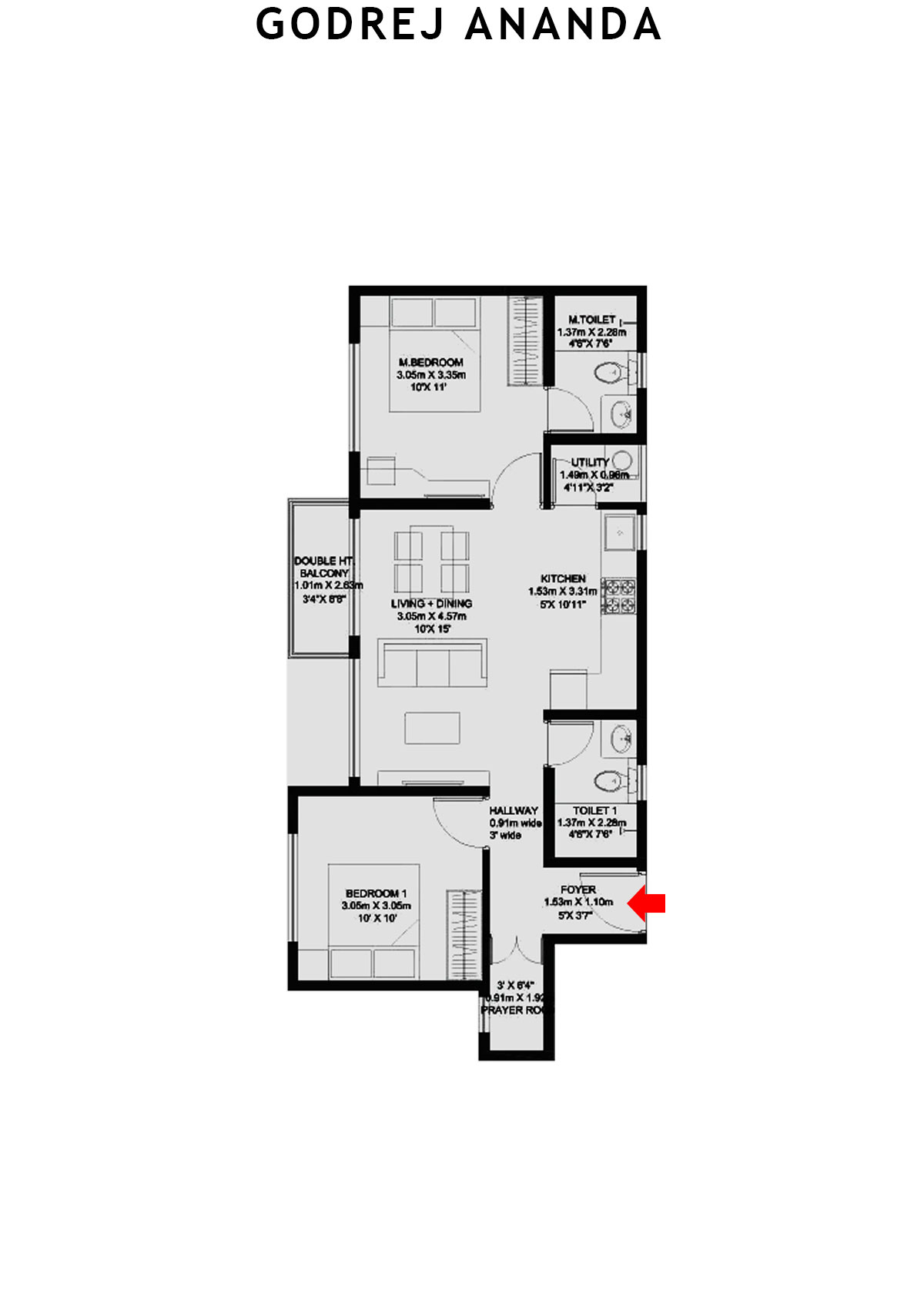Godrej Ananda Tower A Unit 6 (Type 3D) Floor Plan