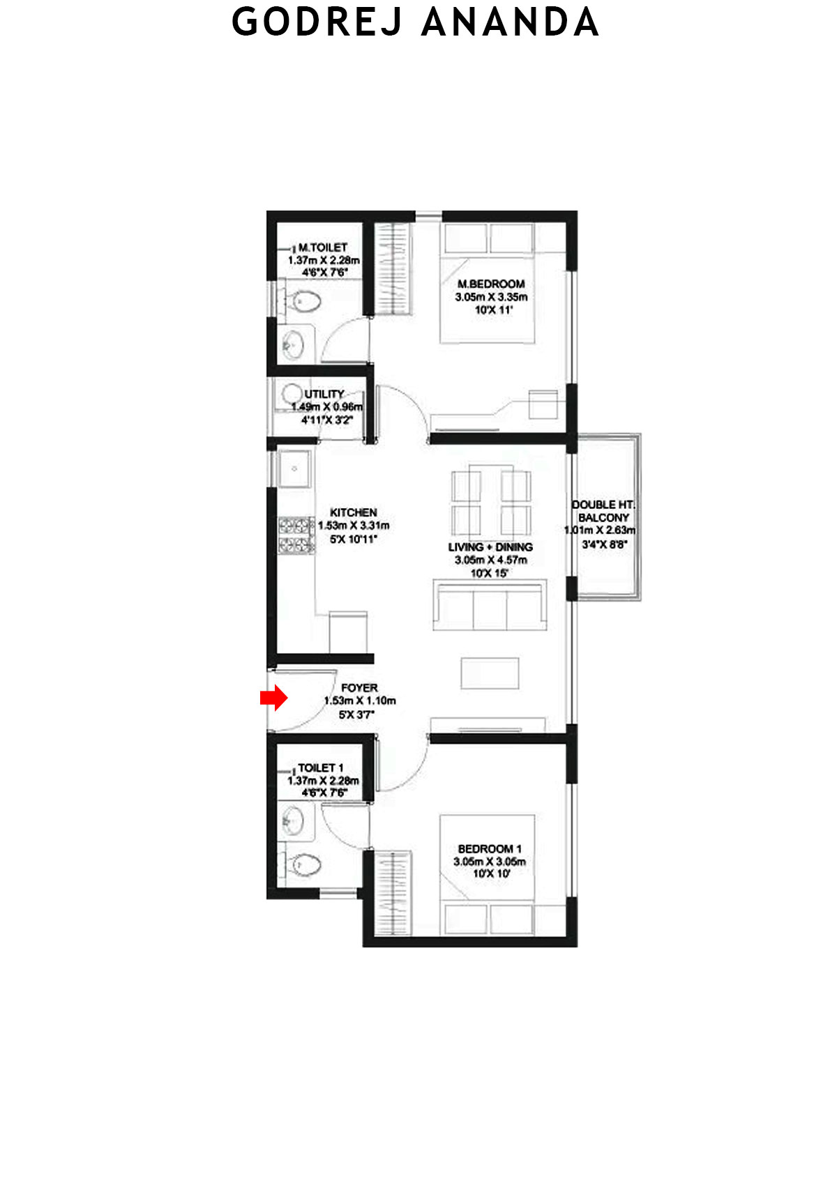 Godrej Ananda Tower A Unit 7 (Type 1A) Floor Plan
