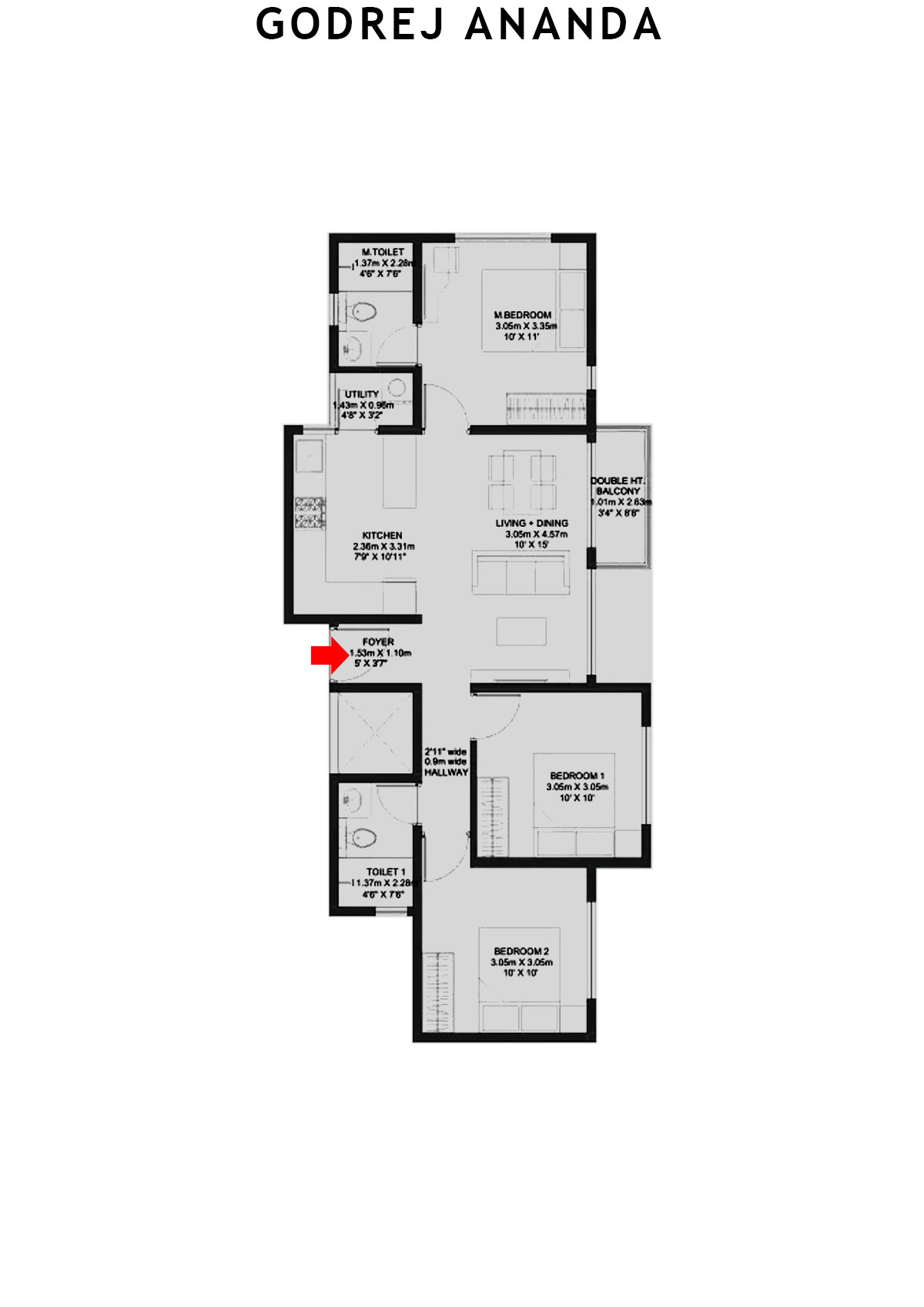 Godrej Ananda Tower B Unit 10 (Type 1A) Floor Plan