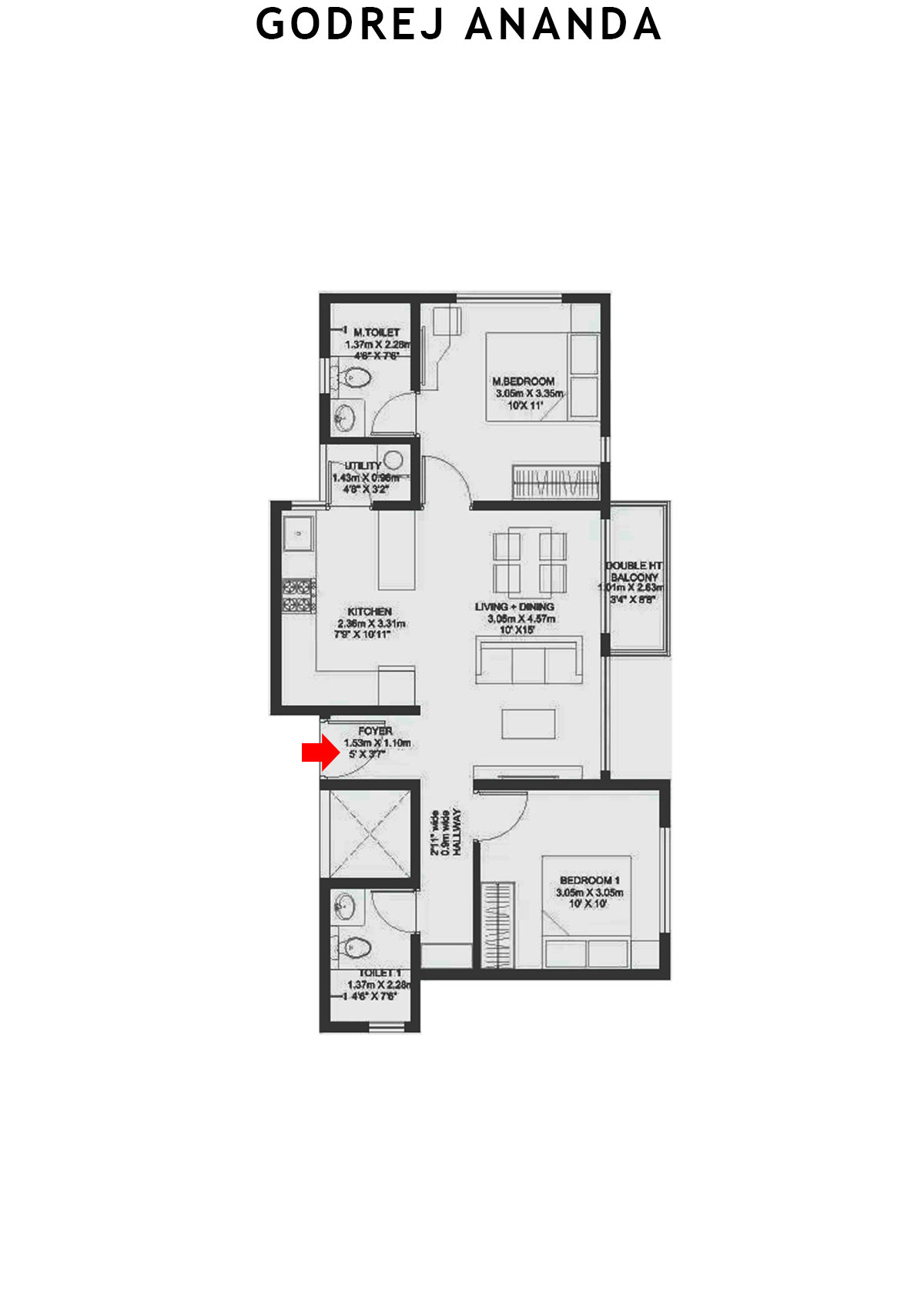 Godrej Ananda Tower B Unit 10 (Type 1A) Floor Plan