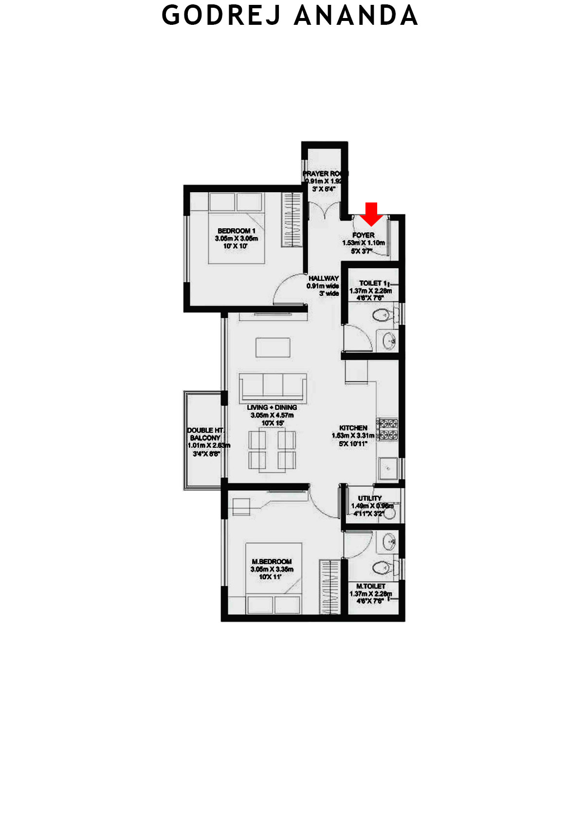 Godrej Ananda Tower B Unit 5 (Type 3B) Floor Plan