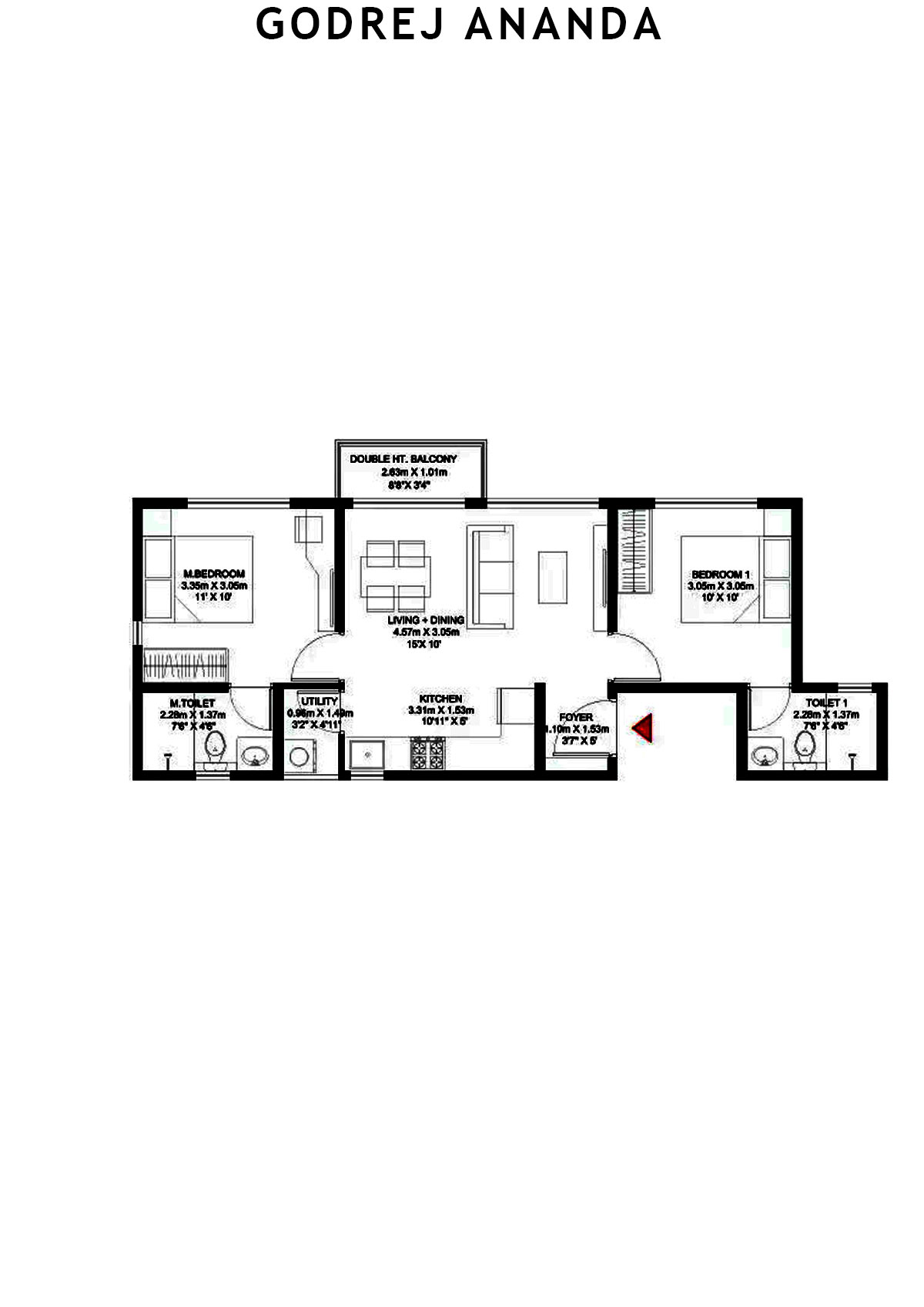 Godrej Ananda Tower B Unit 8 (Type 2A) Floor Plan