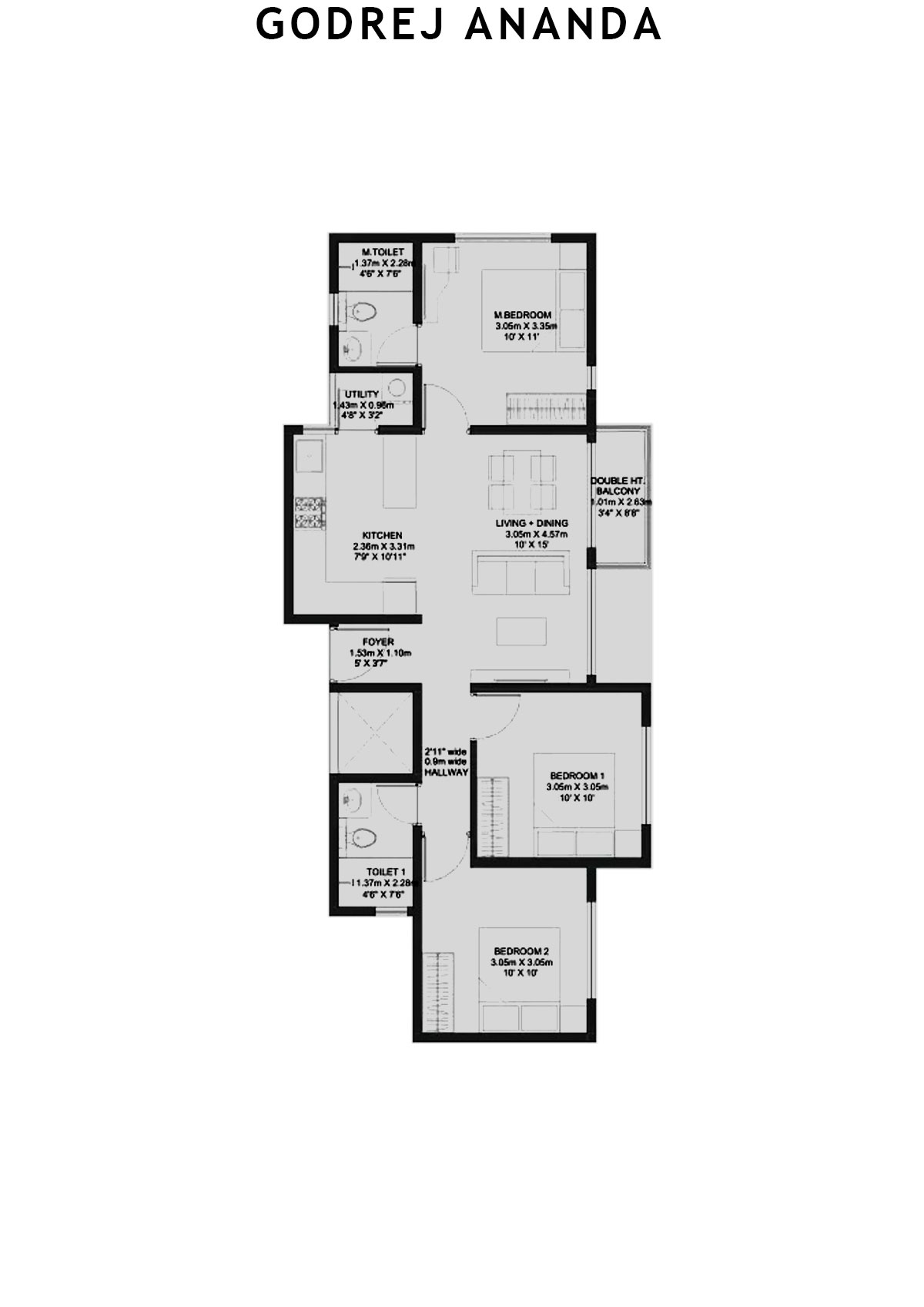 Godrej Ananda Tower C Unit 10 (Type 1A) Floor Plan