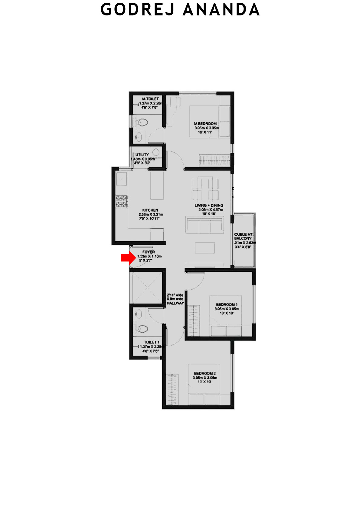 Godrej Ananda Tower C Unit 10 (Type 1B) Floor Plan