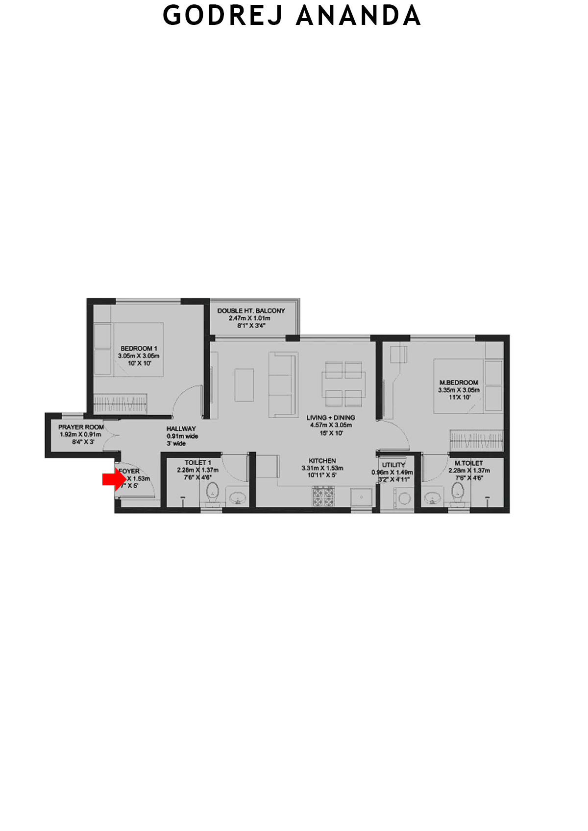 Godrej Ananda Tower C Unit 2 (Type 3A) Floor Plan