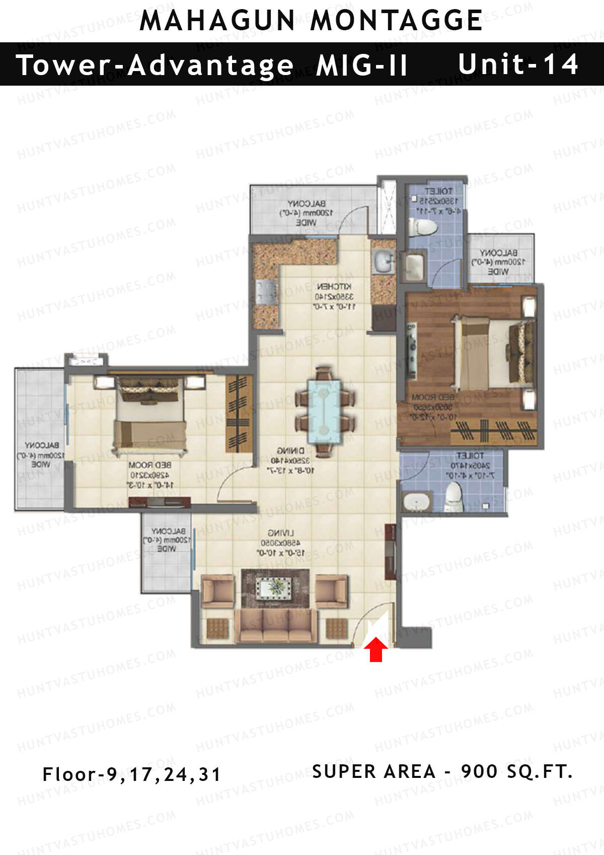Mahagun Montagge ADVANTAGE Unit 14 MIG II Floor Plan