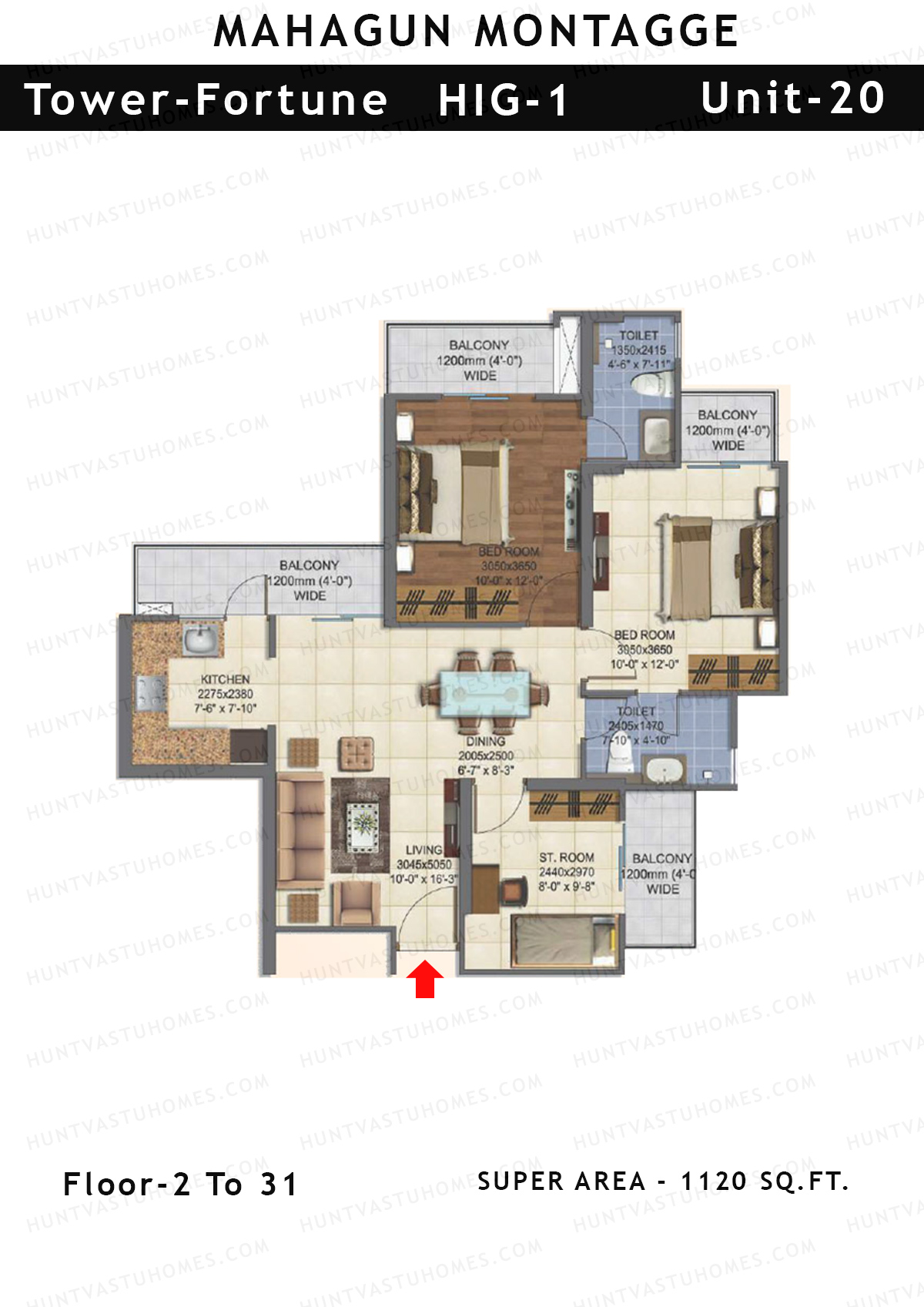 Mahagun Montagge FORTUNE Unit 20 HIG I (Floor 2 To 31) Floor Plan