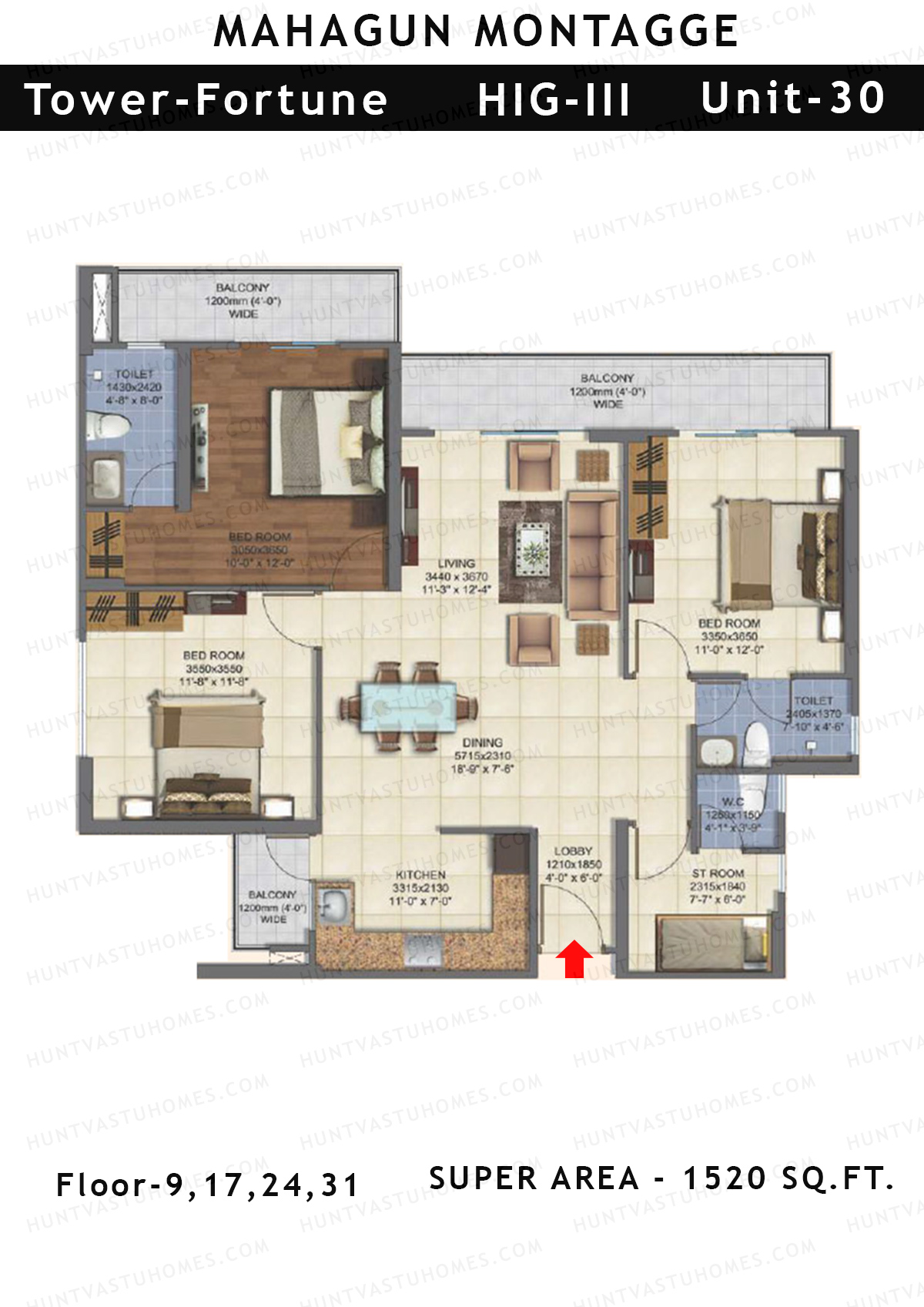 Mahagun Montagge FORTUNE Unit 30 HIG III Floor Plan