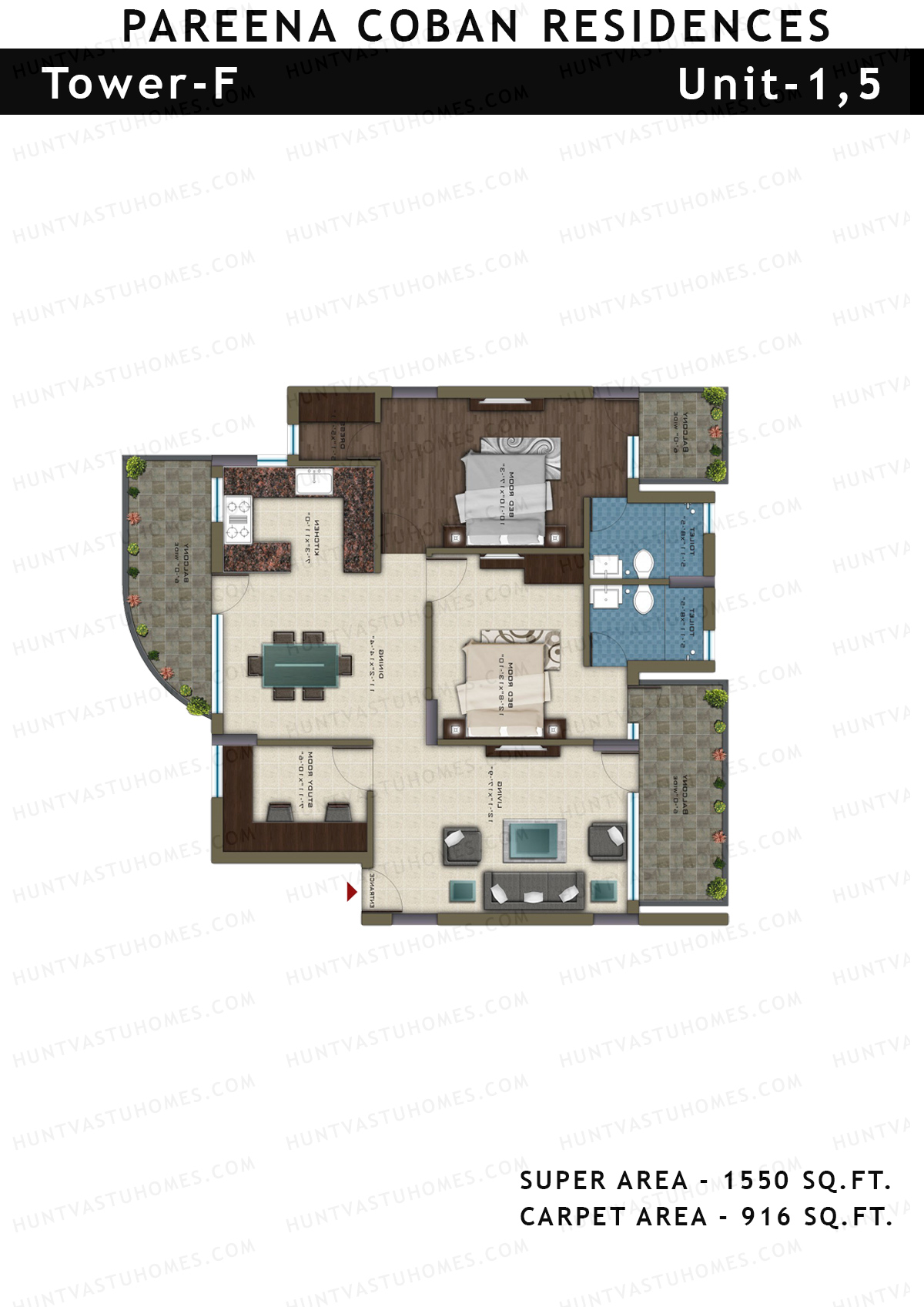 Pareena Coban Residences Tower F Unit 1, 5 Floor Plan