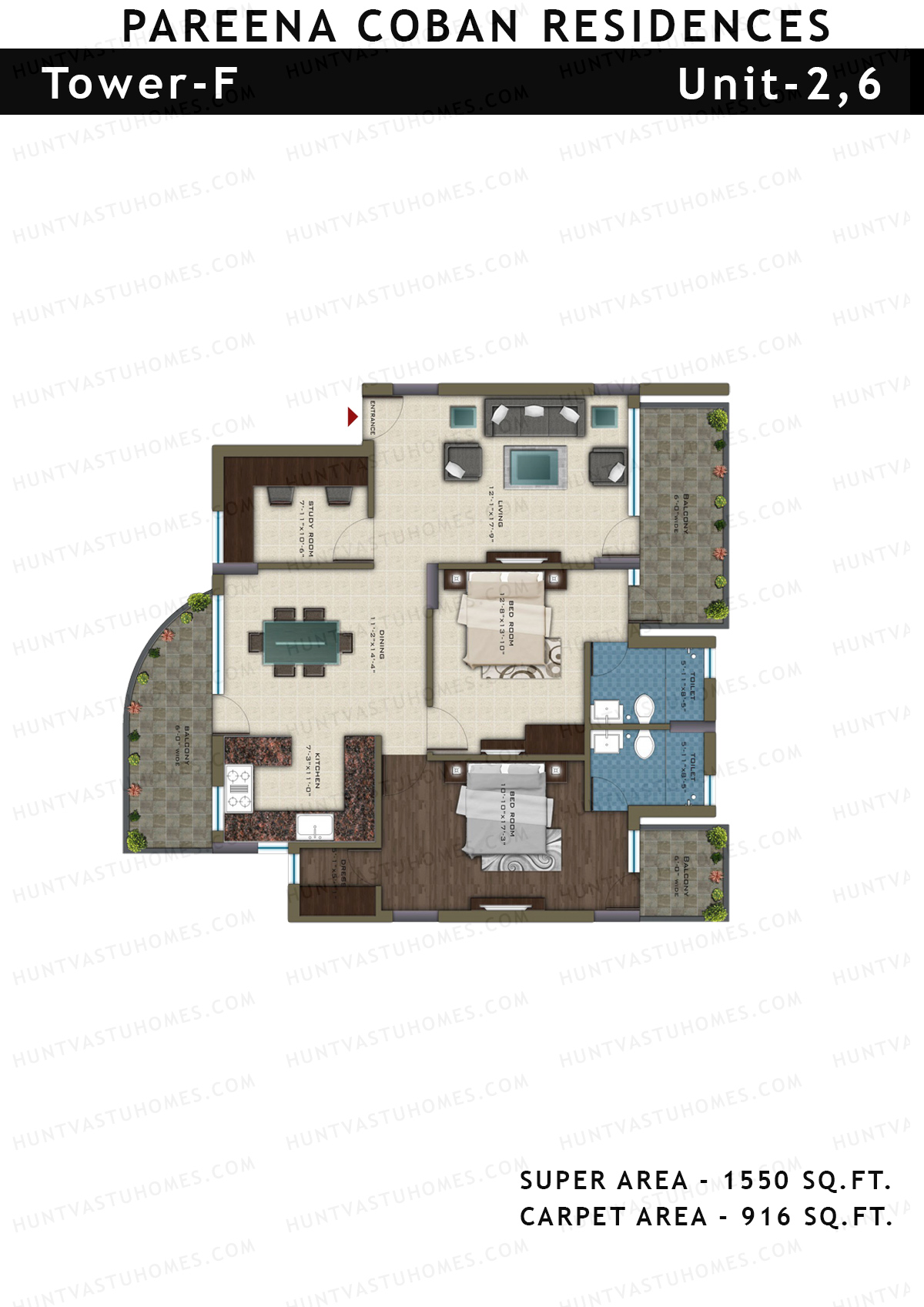 Pareena Coban Residences Tower F Unit 2, 6 Floor Plan