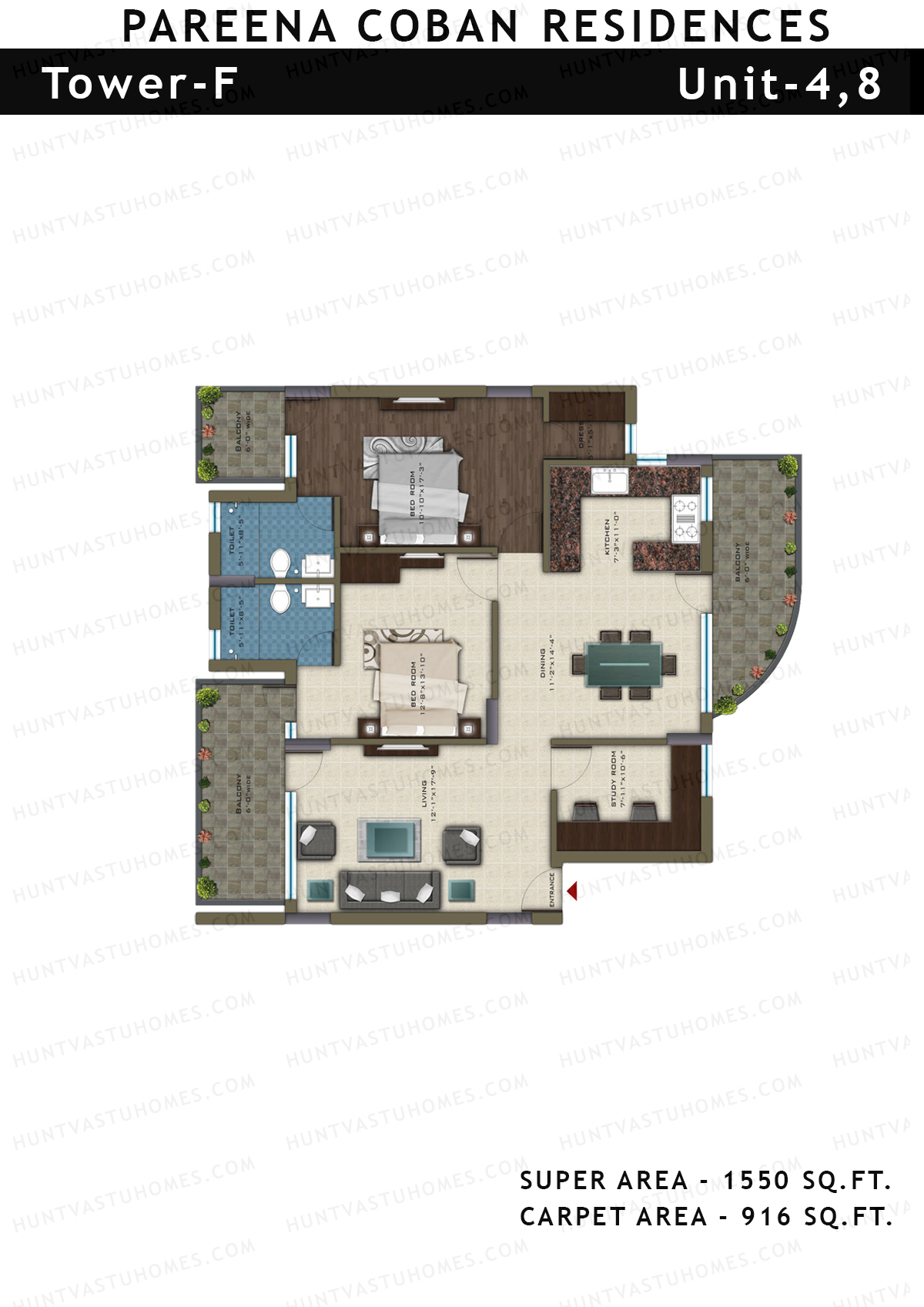 Pareena Coban Residences Tower F Unit 4, 8 Floor Plan