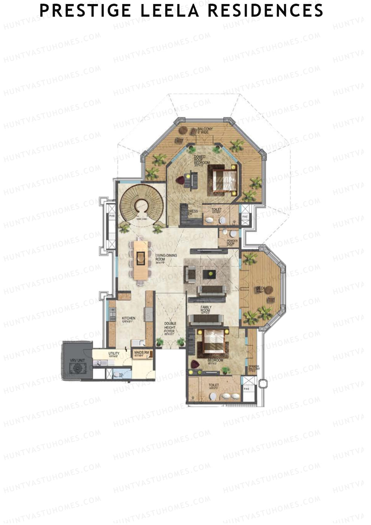 Prestige Leela Residences Block A Unit 1 (Type F10) Floor Plan